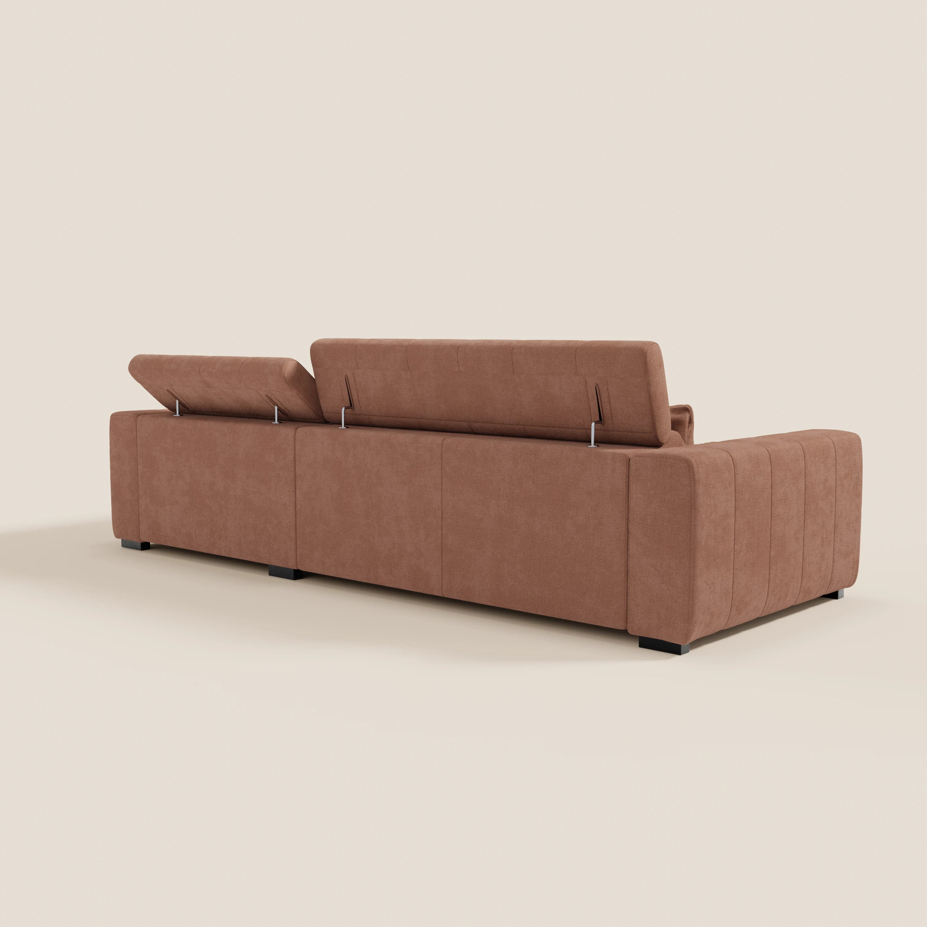 Doric Divano angolare con penisola e sedute allungabili con relax elettrico - poggiatesta reclinabili in tessuto smacchiabile T23 - divani.store