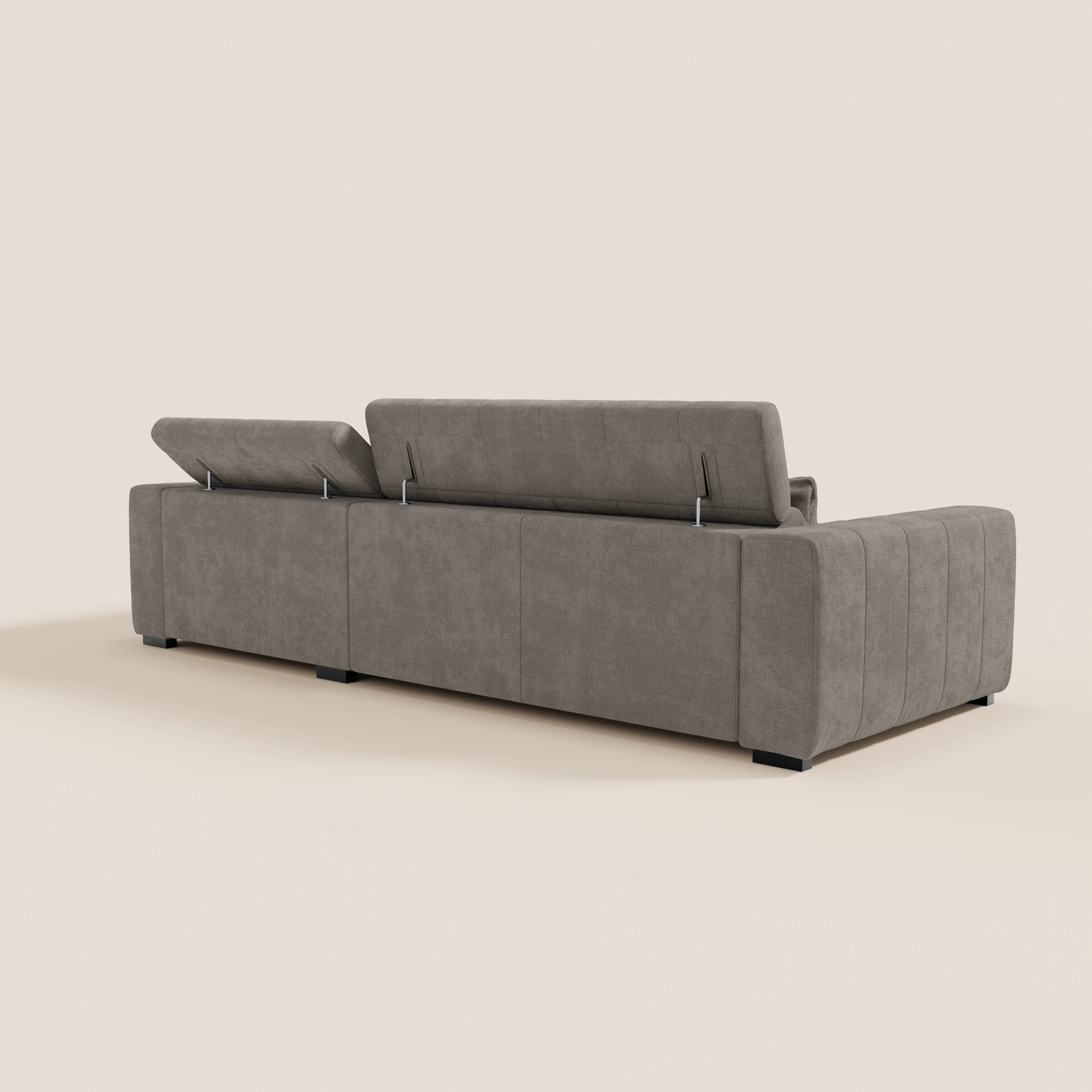 Doric Canapé d’angle avec méridienne et assises extensibles avec relaxation électrique - appuie-têtes inclinables en tissu anti-taches T23