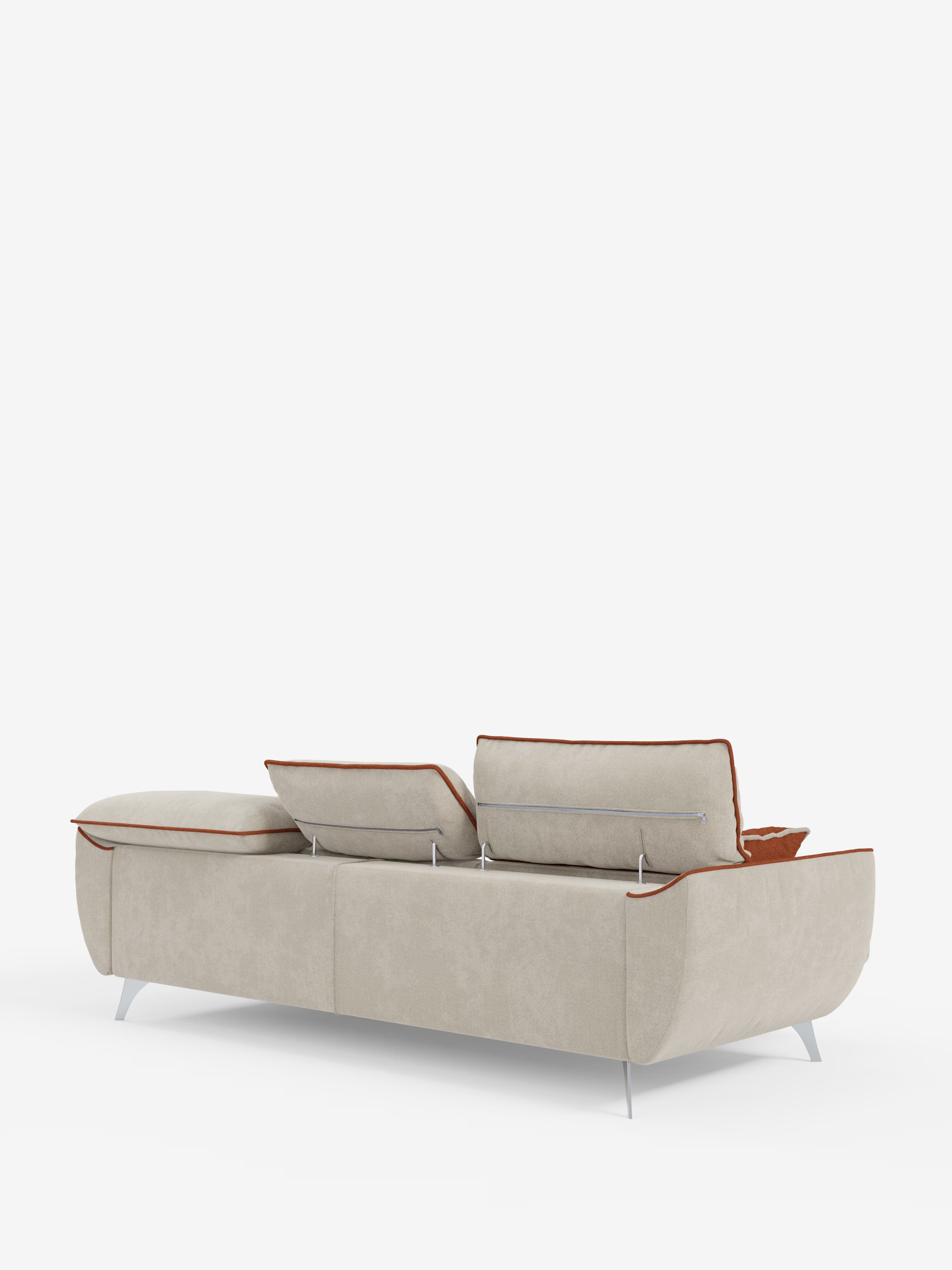 Michelangelo Sofá esquinero bicolor con chaise longue y asientos extensibles - reposacabezas reclinables en tejido antimanchas T23