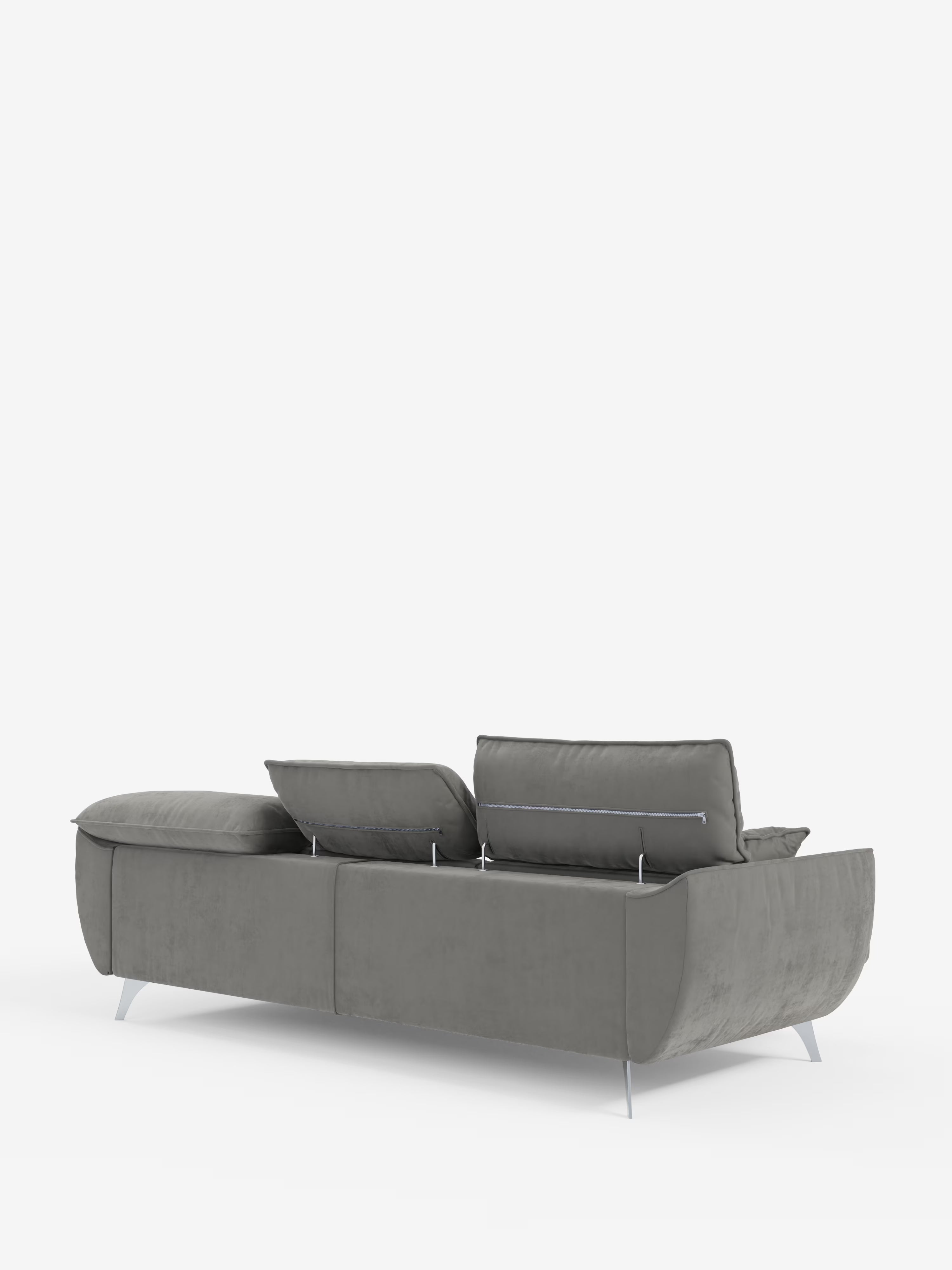 Michelangelo corner sofa with chaise longue and extendable seats - reclining headrests in refined stain-resistant velvet-effect fabric T30