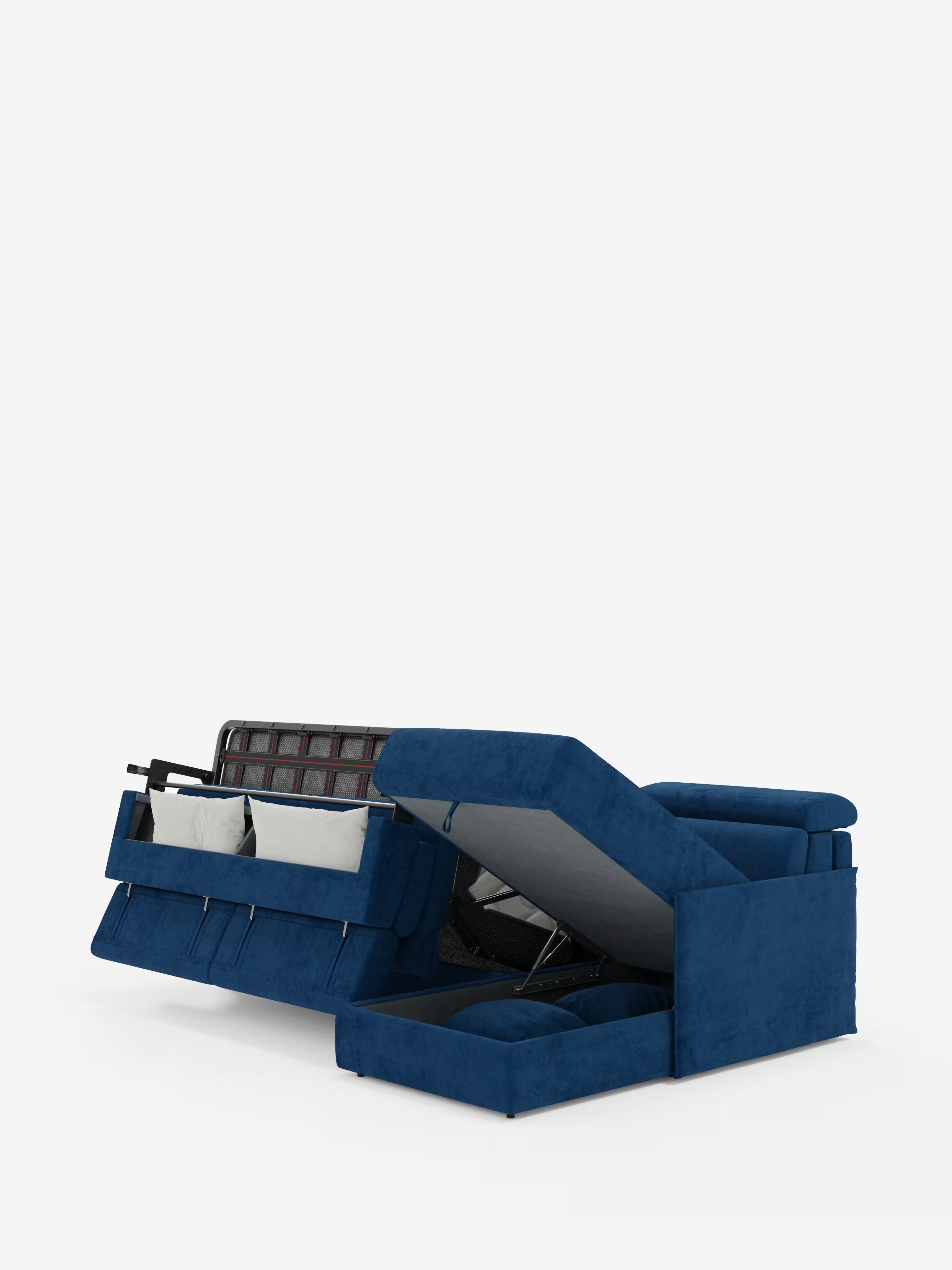 Miryam sofá cama esquinero compacto - reposacabezas reclinables y chaise longue con almacenaje en tejido antimanchas T31