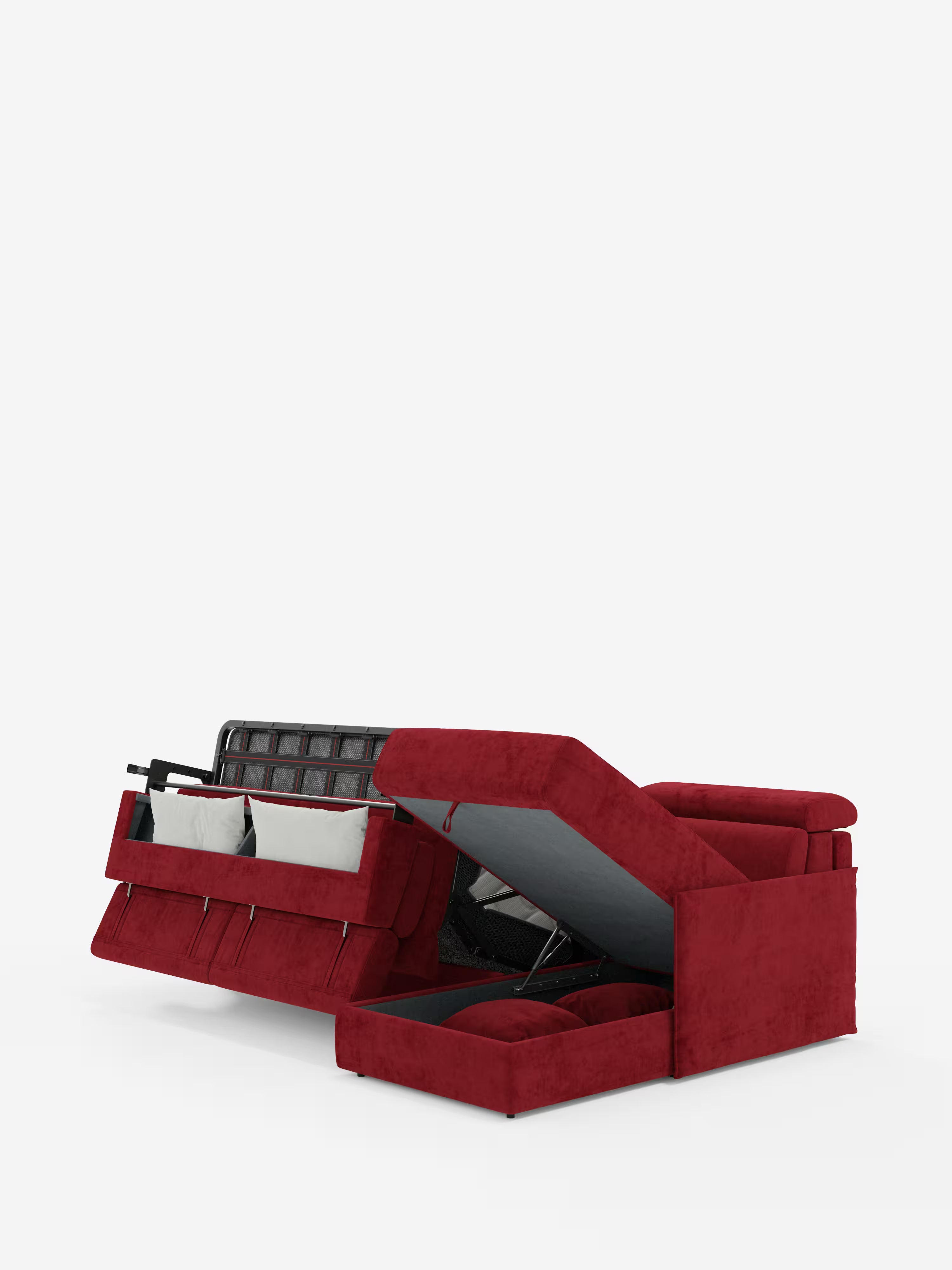 Miryam sofá cama esquinero compacto - reposacabezas reclinables y chaise longue con almacenaje en tejido antimanchas T31