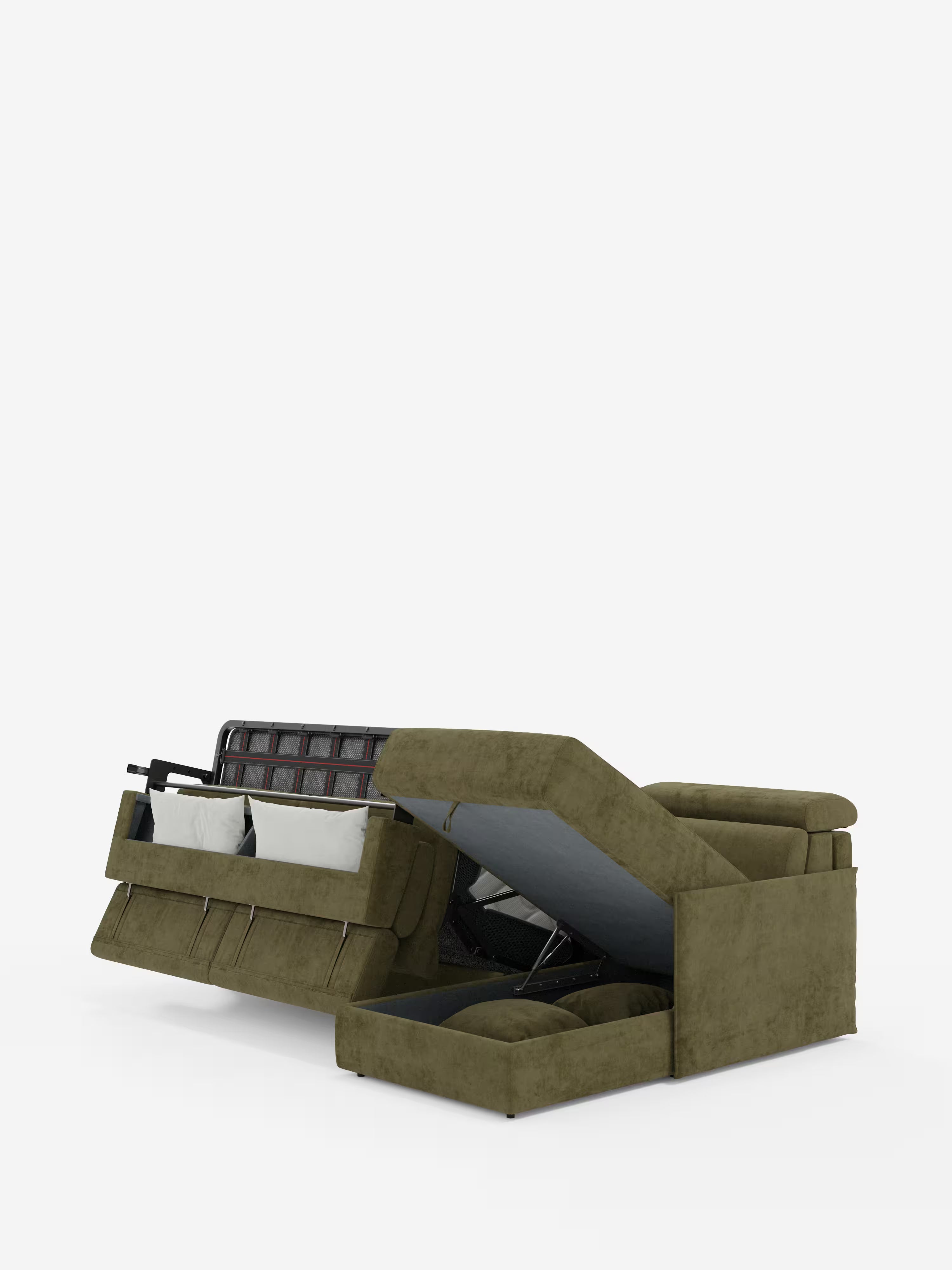 Miryam sofá cama esquinero compacto - reposacabezas reclinables y chaise longue con almacenaje en tejido antimanchas T31