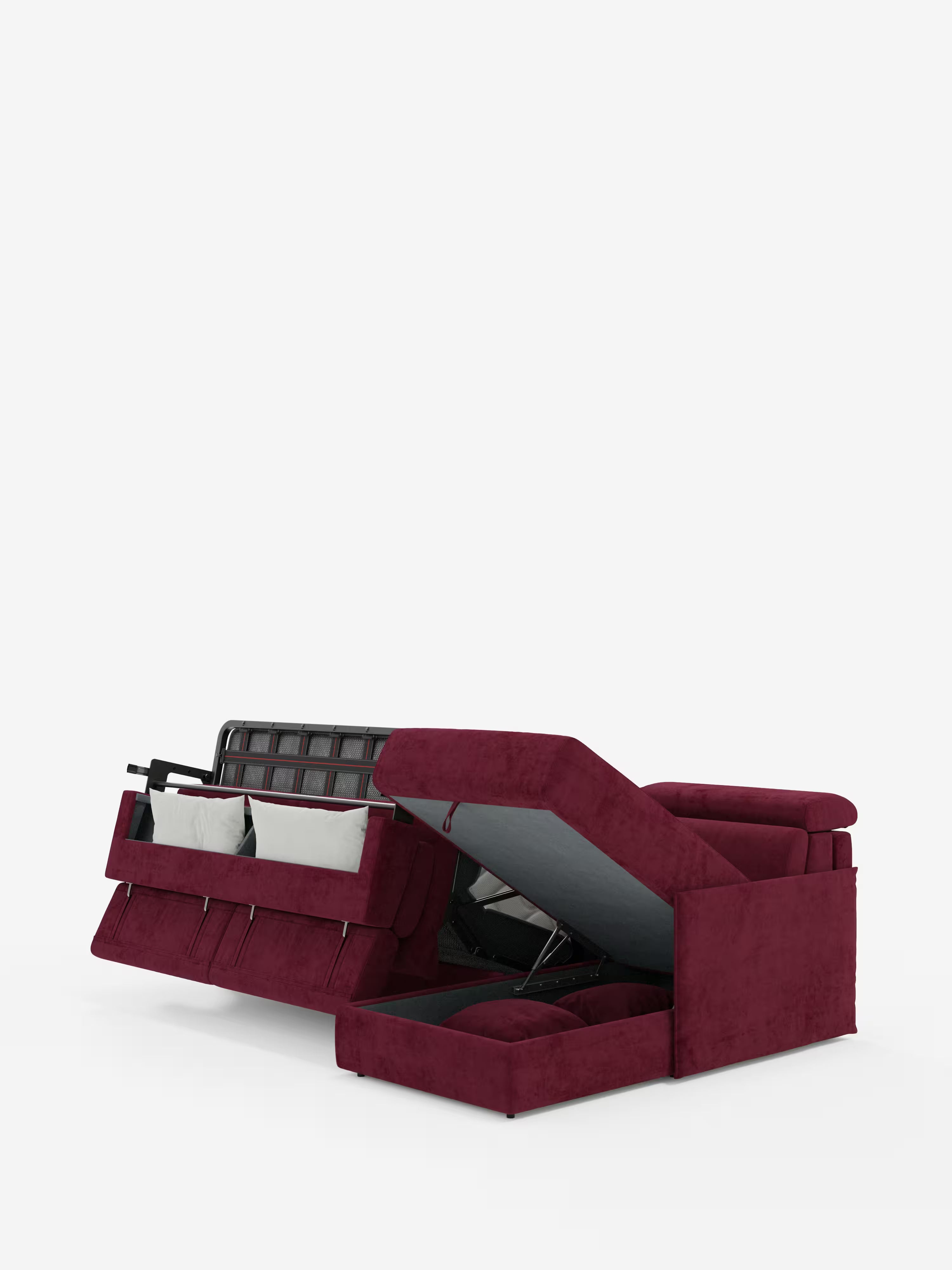 Miryam sofá cama esquinero compacto - reposacabezas reclinables y chaise longue con almacenaje en tejido antimanchas T31