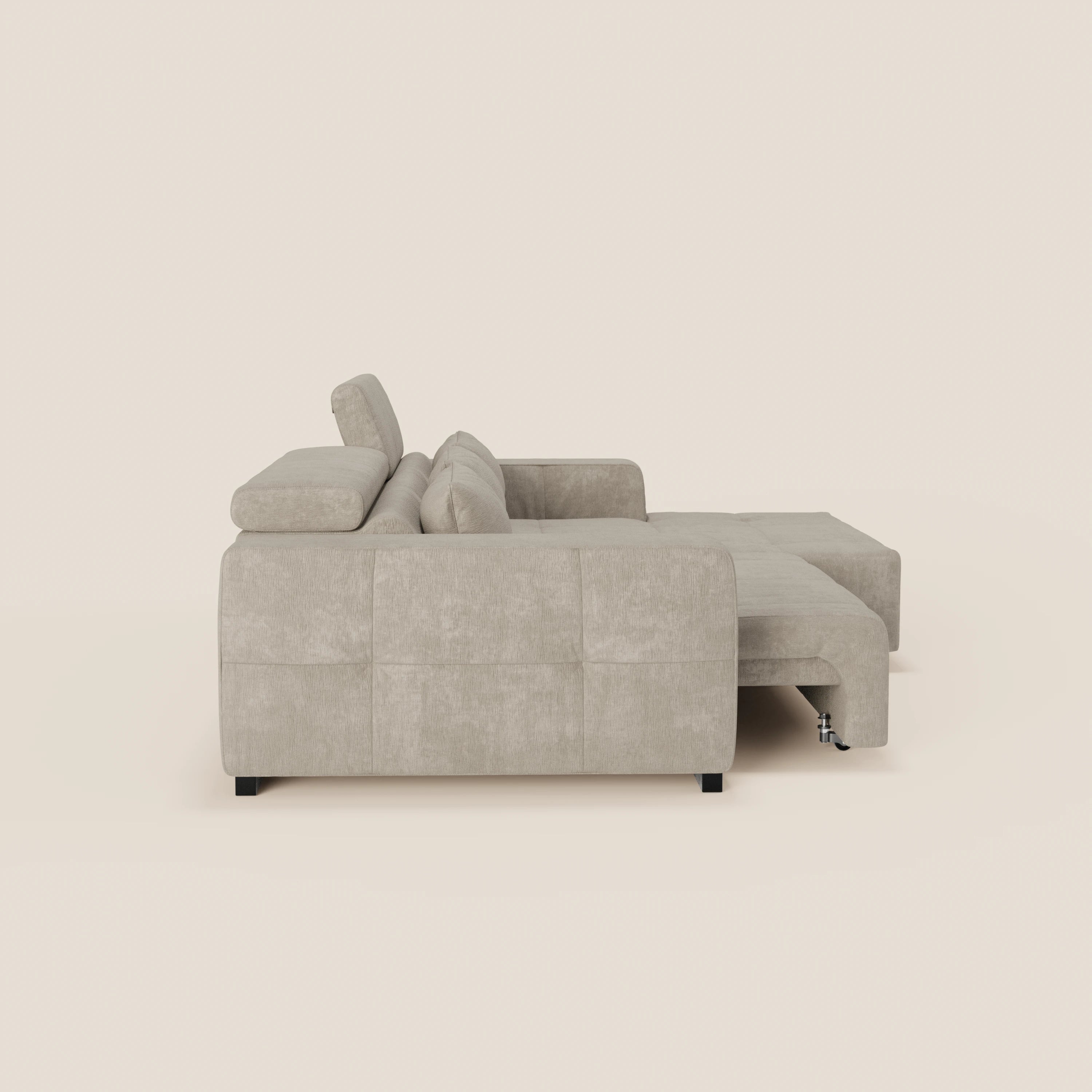 Monarch Divano angolare con penisola e Relax Elettrico per allungamento sedute - Poggiatesta Reclinabili in tessuto morbido smacchiabile T31 - divani.store