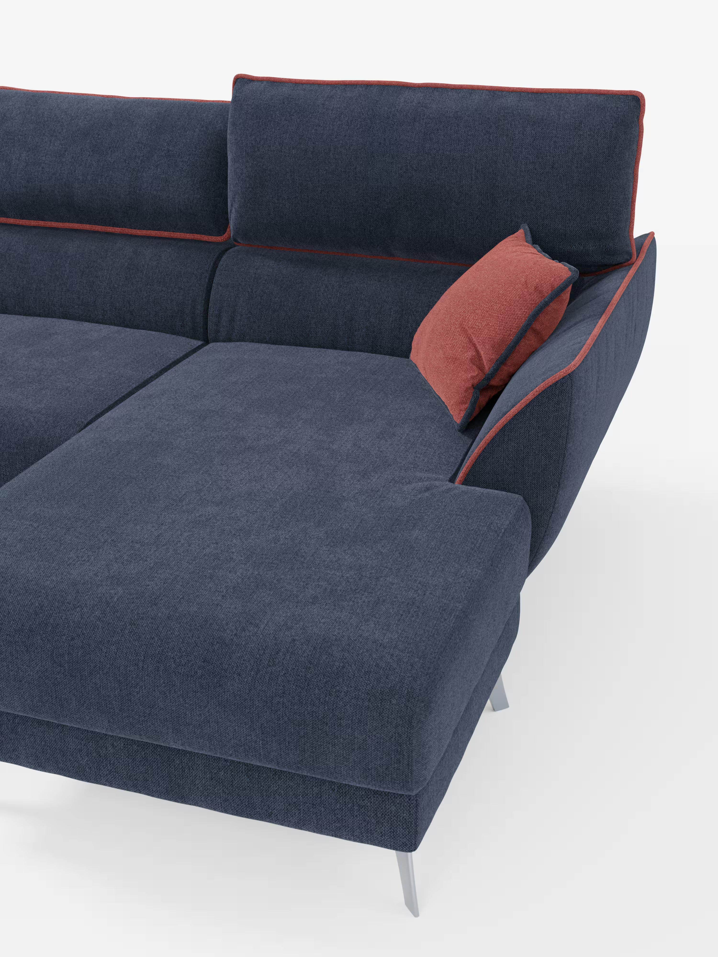 Michelangelo Sofá esquinero bicolor con chaise longue y asientos extensibles - reposacabezas reclinables en tejido antimanchas T23