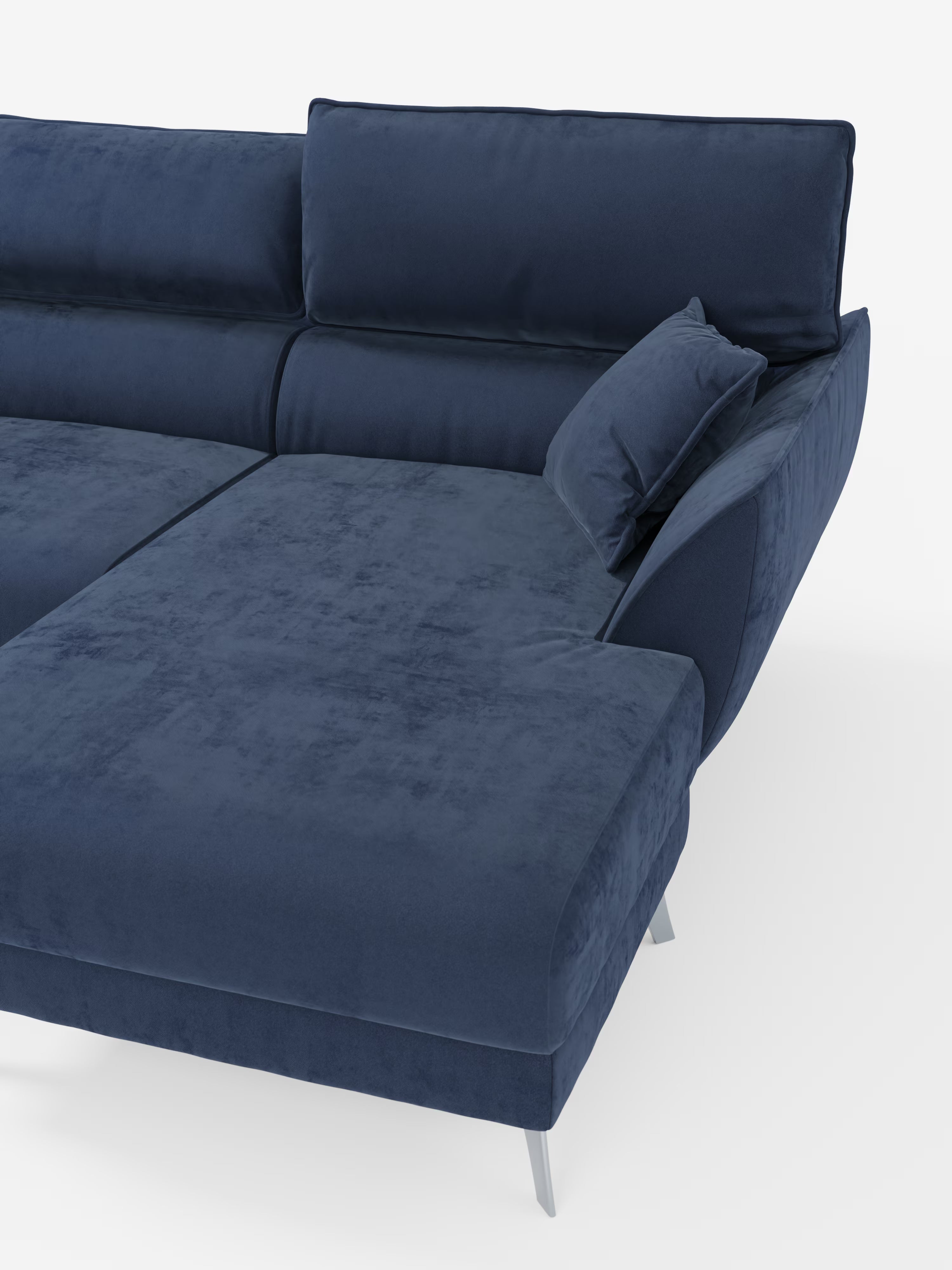 Michelangelo corner sofa with chaise longue and extendable seats - reclining headrests in refined stain-resistant velvet-effect fabric T30