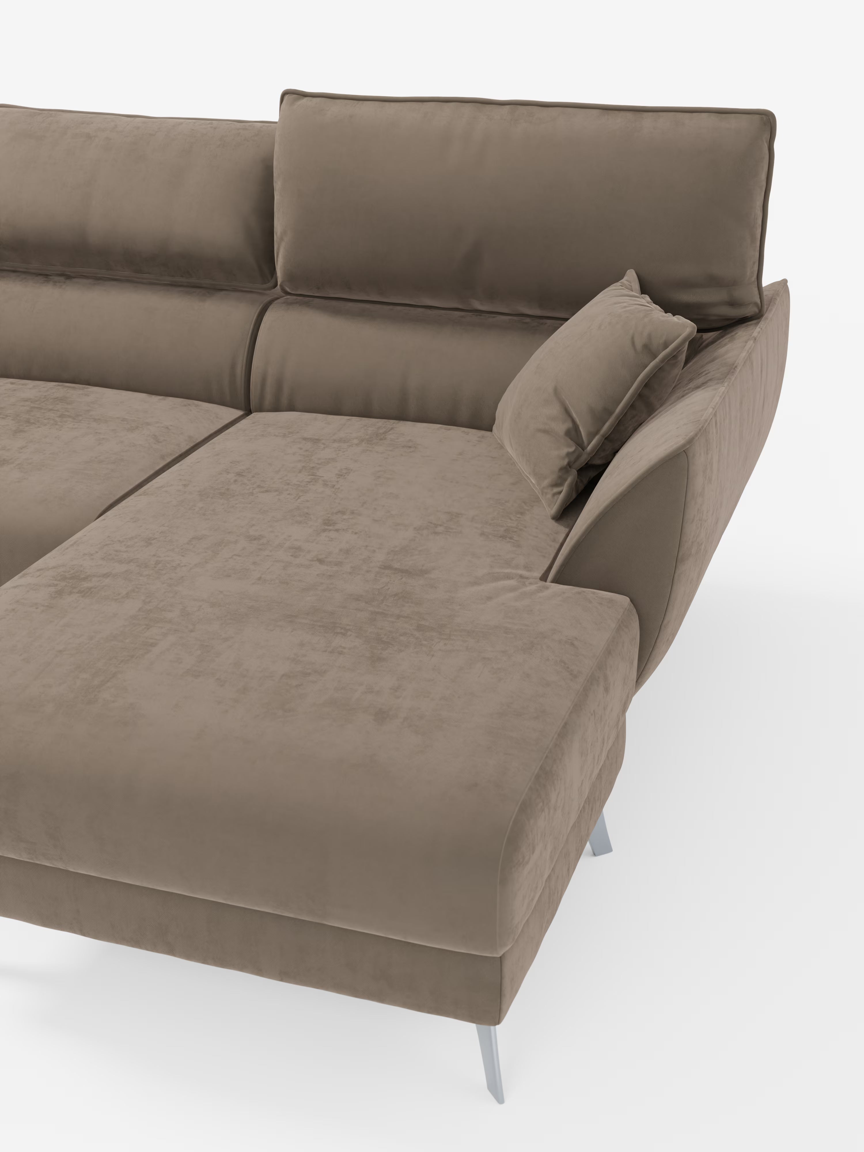 Michelangelo corner sofa with chaise longue and extendable seats - reclining headrests in refined stain-resistant velvet-effect fabric T30