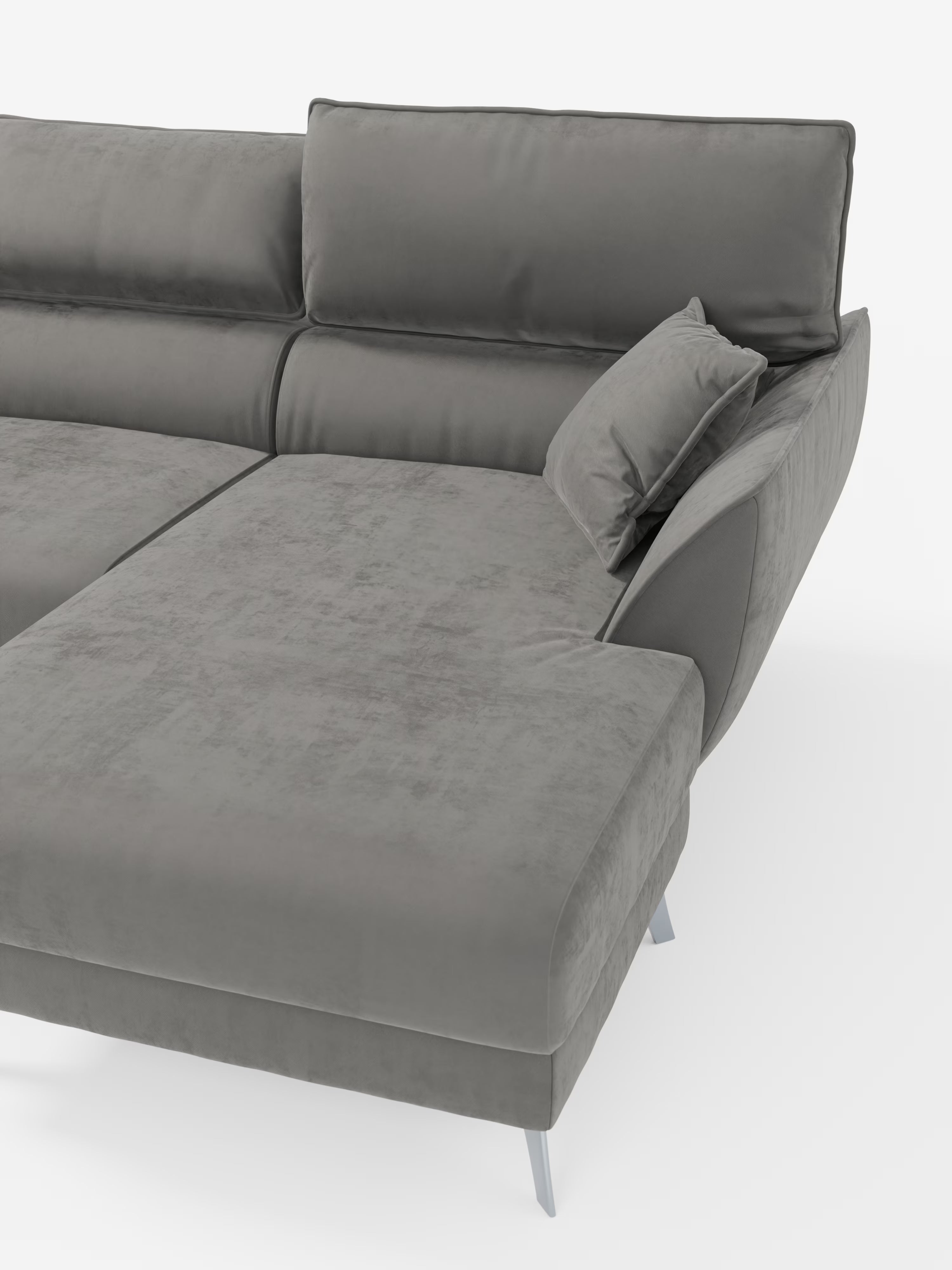 Michelangelo corner sofa with chaise longue and extendable seats - reclining headrests in refined stain-resistant velvet-effect fabric T30