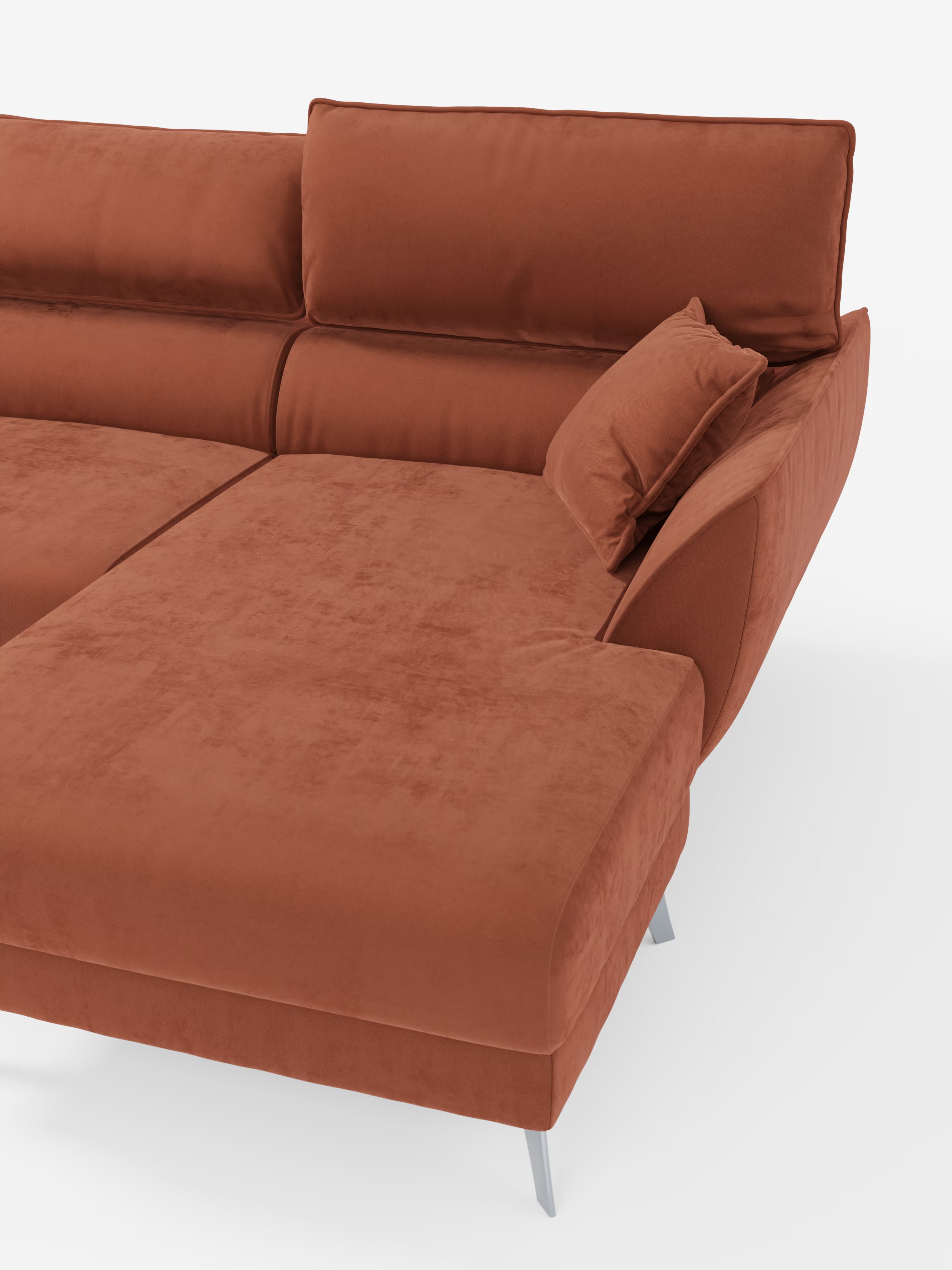 Michelangelo corner sofa with chaise longue and extendable seats - reclining headrests in refined stain-resistant velvet-effect fabric T30