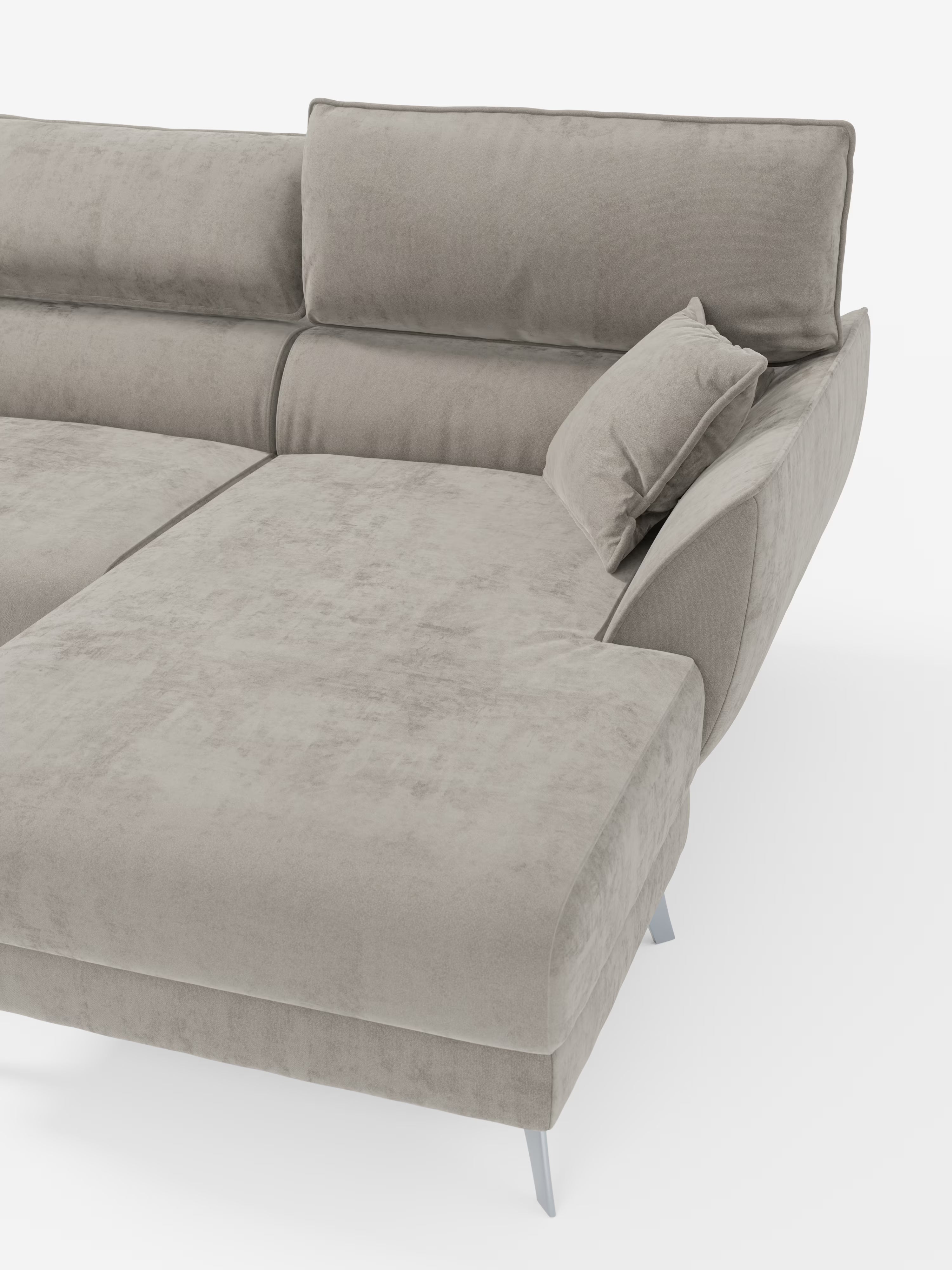 Michelangelo corner sofa with chaise longue and extendable seats - reclining headrests in refined stain-resistant velvet-effect fabric T30