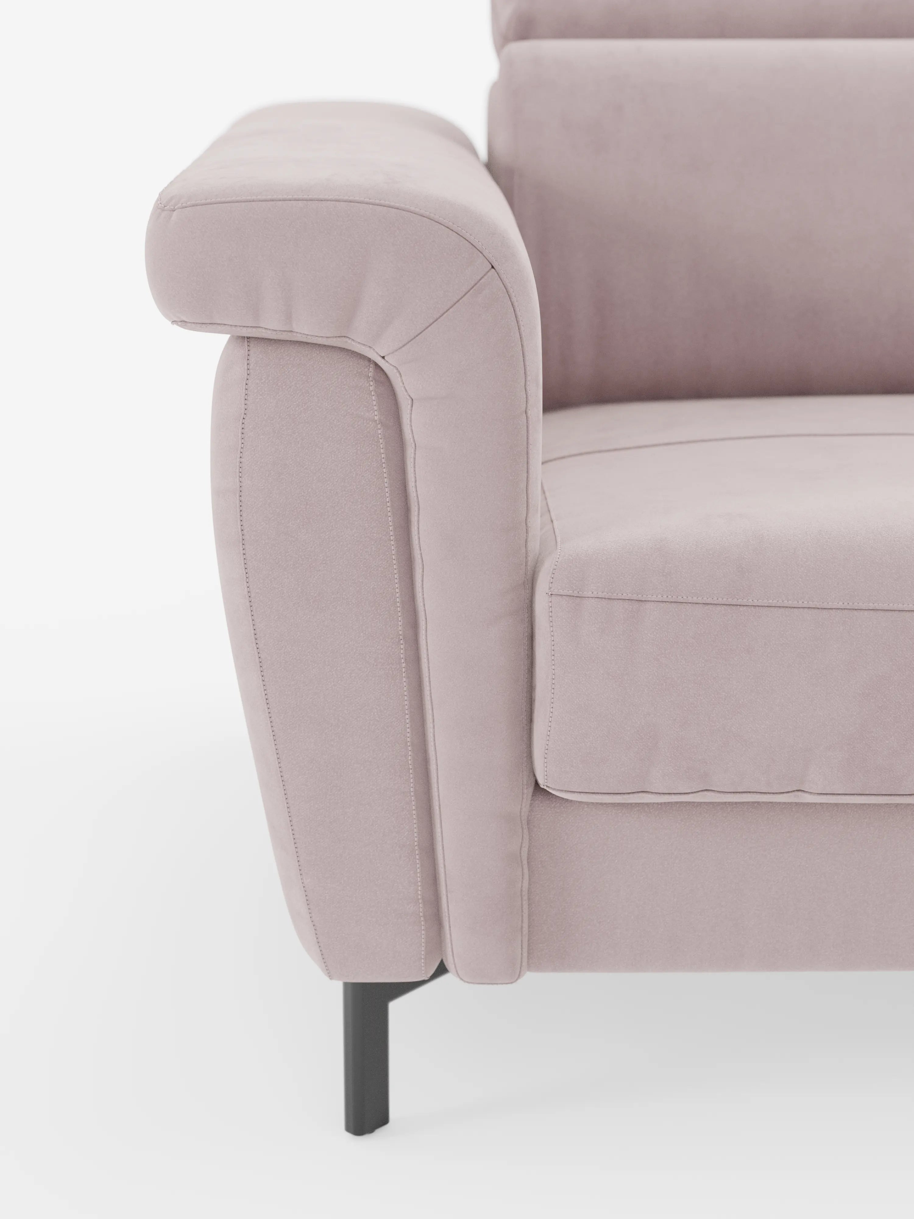 Capri divano letto di design con piedini alti - poggiatesta reclinabili in raffinato tessuto effetto velluto smacchiabile T30