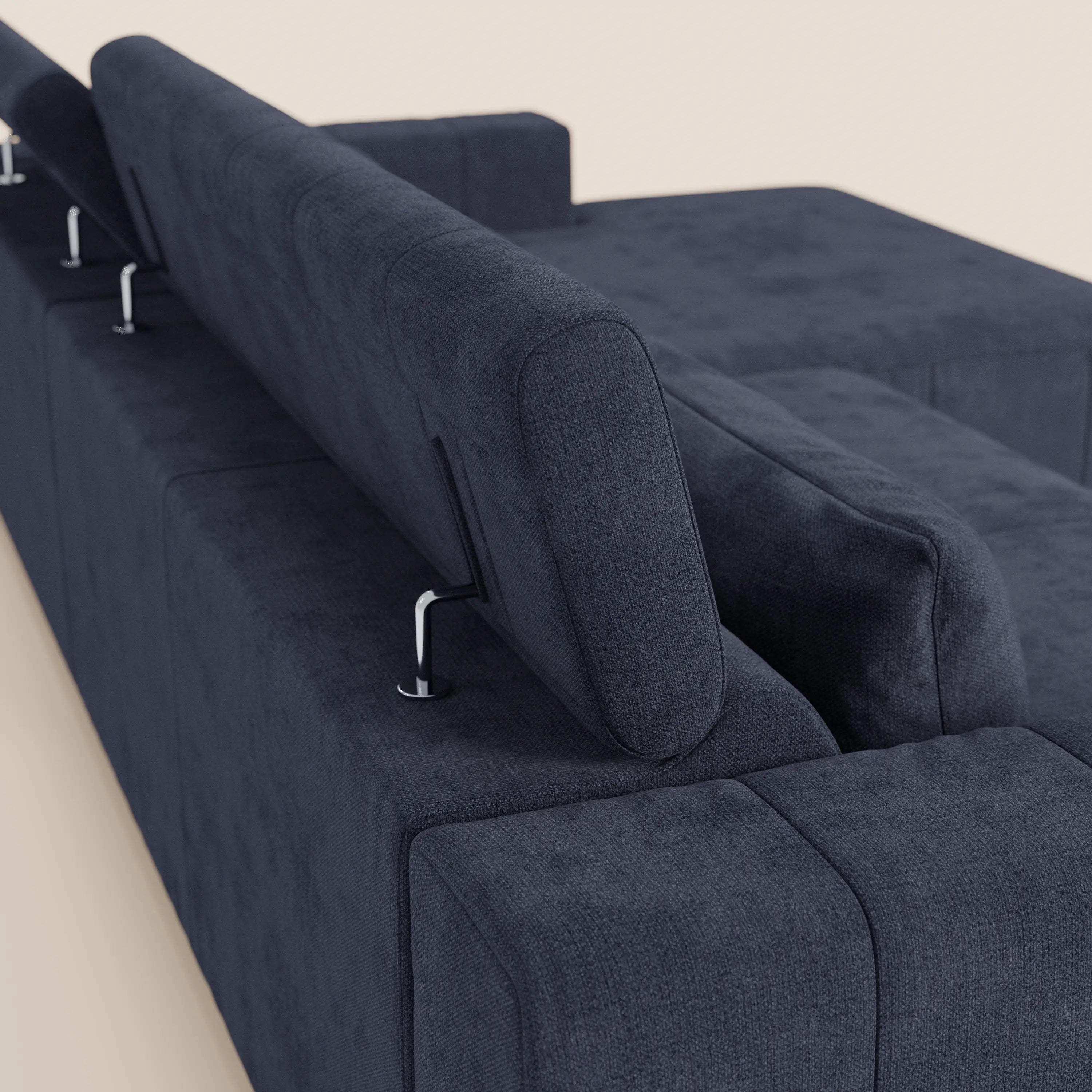 Doric Divano angolare con penisola e sedute allungabili con relax elettrico - poggiatesta reclinabili in tessuto smacchiabile T23 - divani.store