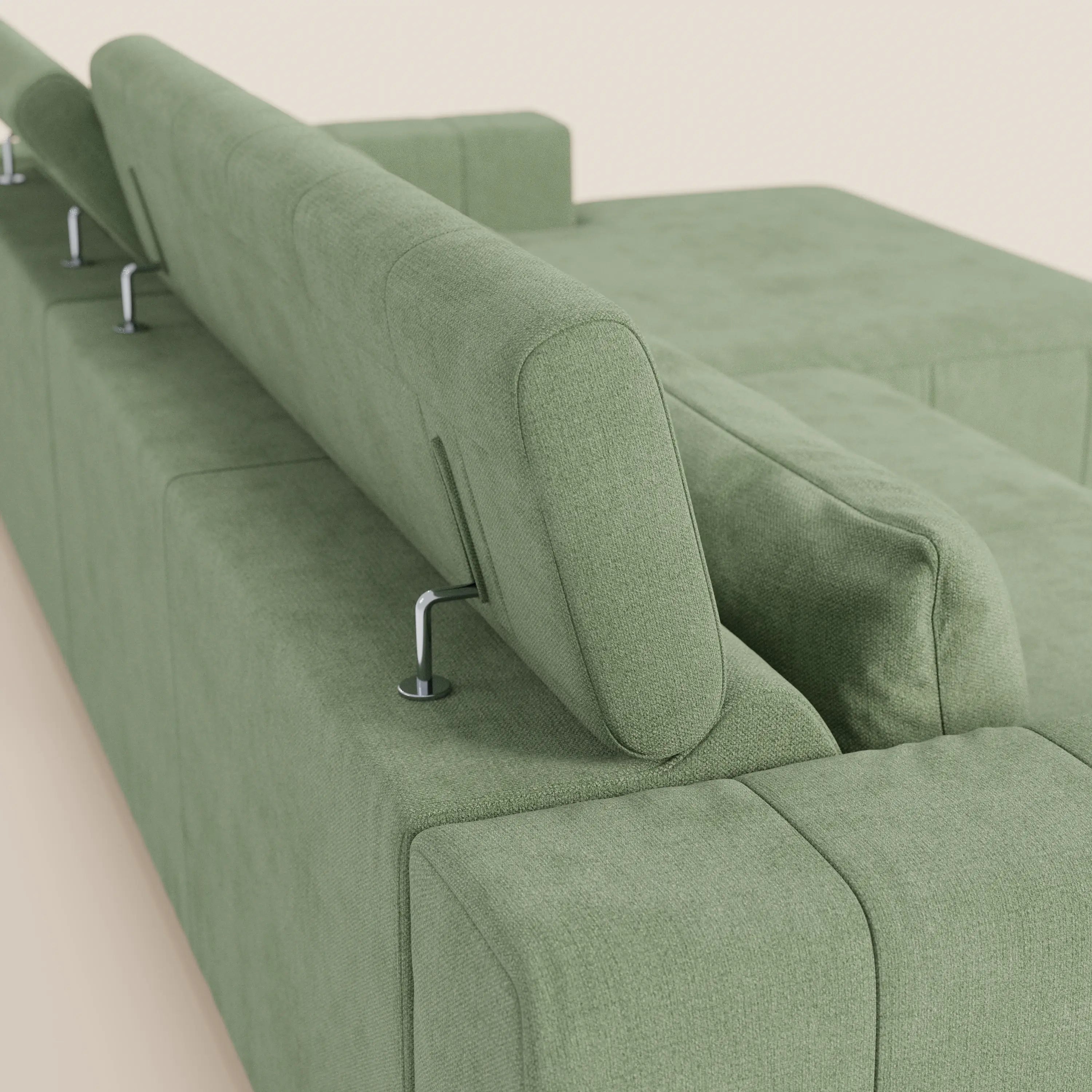 Doric Divano angolare con penisola e sedute allungabili con relax elettrico - poggiatesta reclinabili in tessuto smacchiabile T23 - divani.store