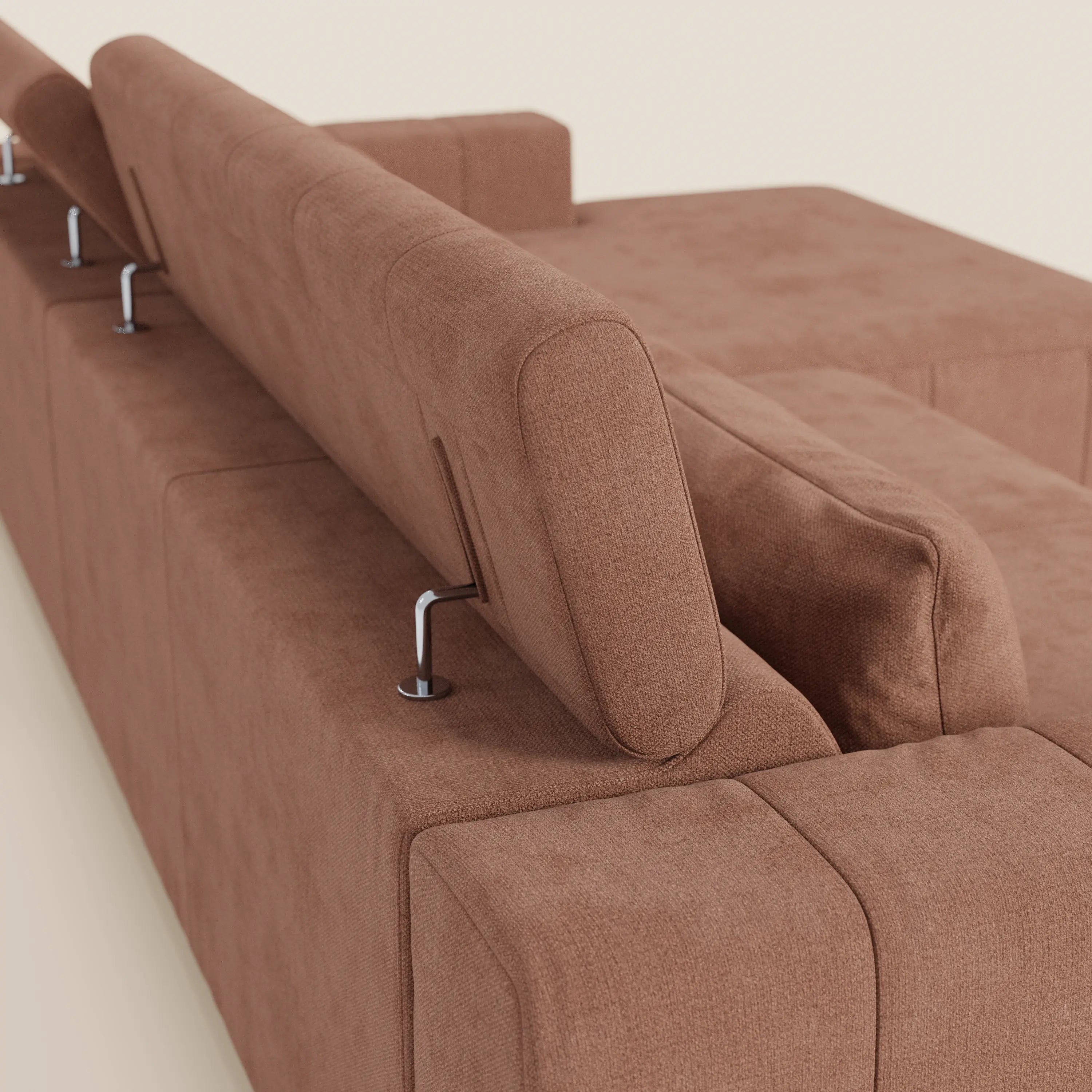 Doric Canapé d’angle avec méridienne et assises extensibles avec relaxation électrique - appuie-têtes inclinables en tissu anti-taches T23