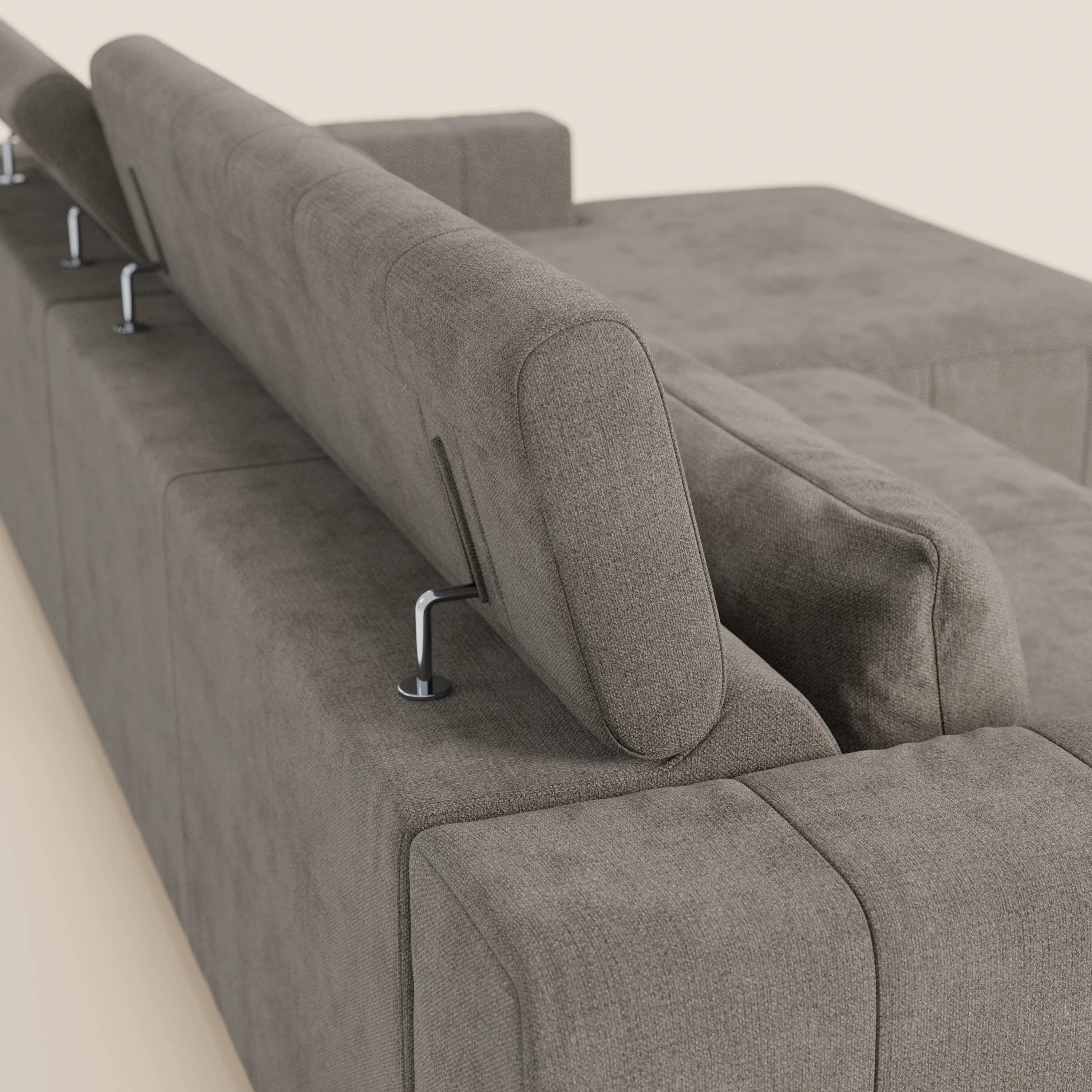 Doric Canapé d’angle avec méridienne et assises extensibles avec relaxation électrique - appuie-têtes inclinables en tissu anti-taches T23