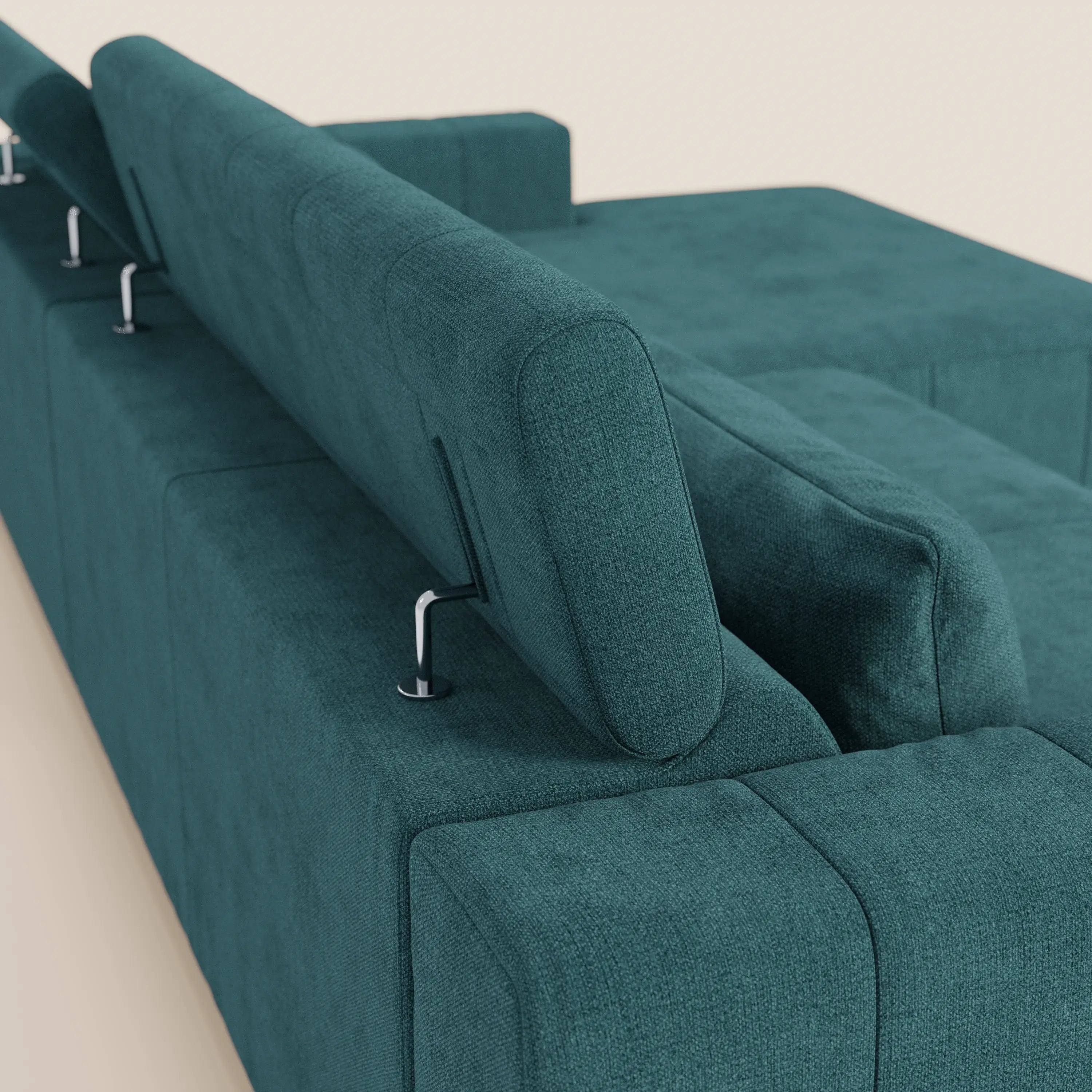 Doric Canapé d’angle avec méridienne et assises extensibles avec relaxation électrique - appuie-têtes inclinables en tissu anti-taches T23