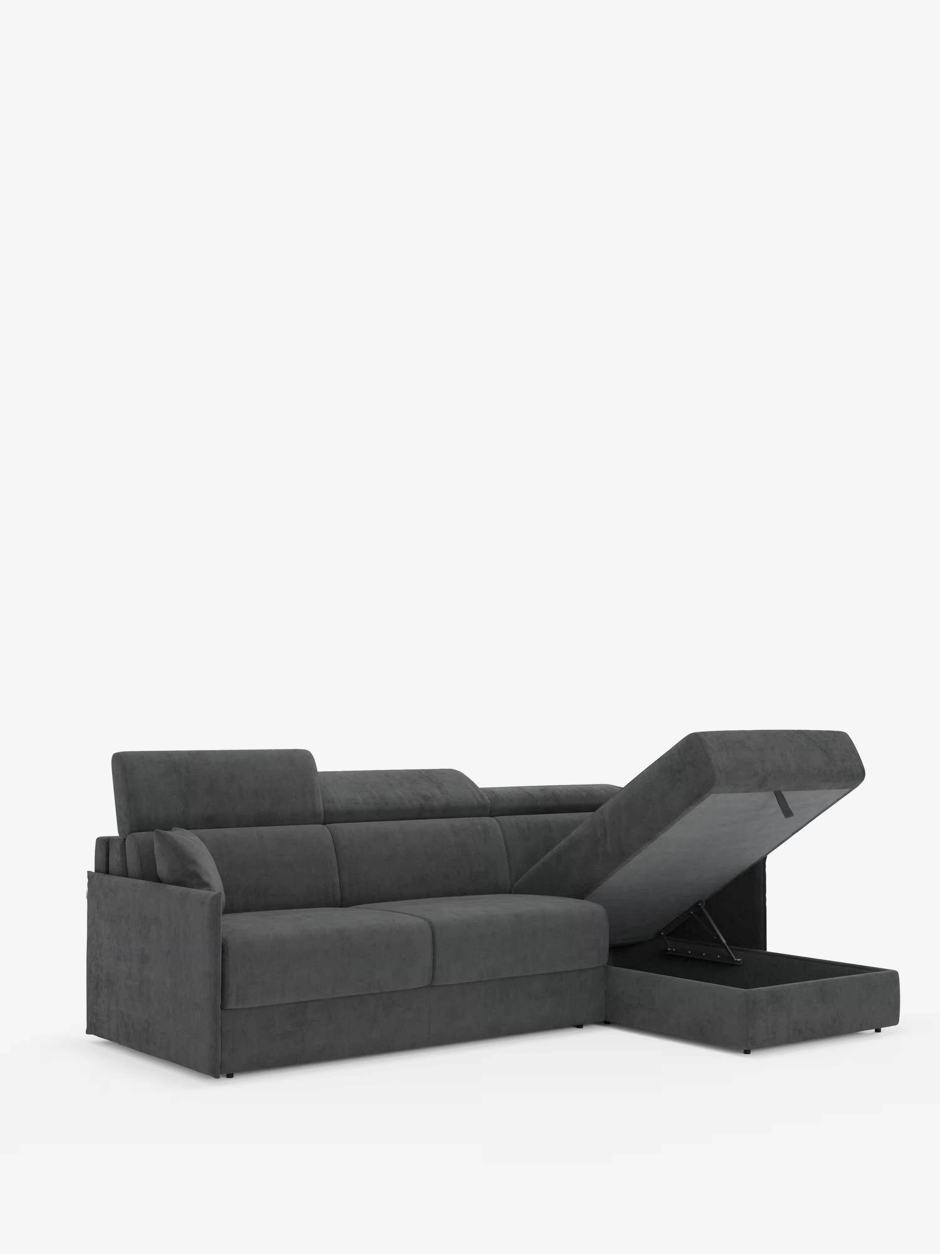 Miryam sofá cama esquinero compacto - reposacabezas reclinables y chaise longue con almacenaje en tejido antimanchas T31