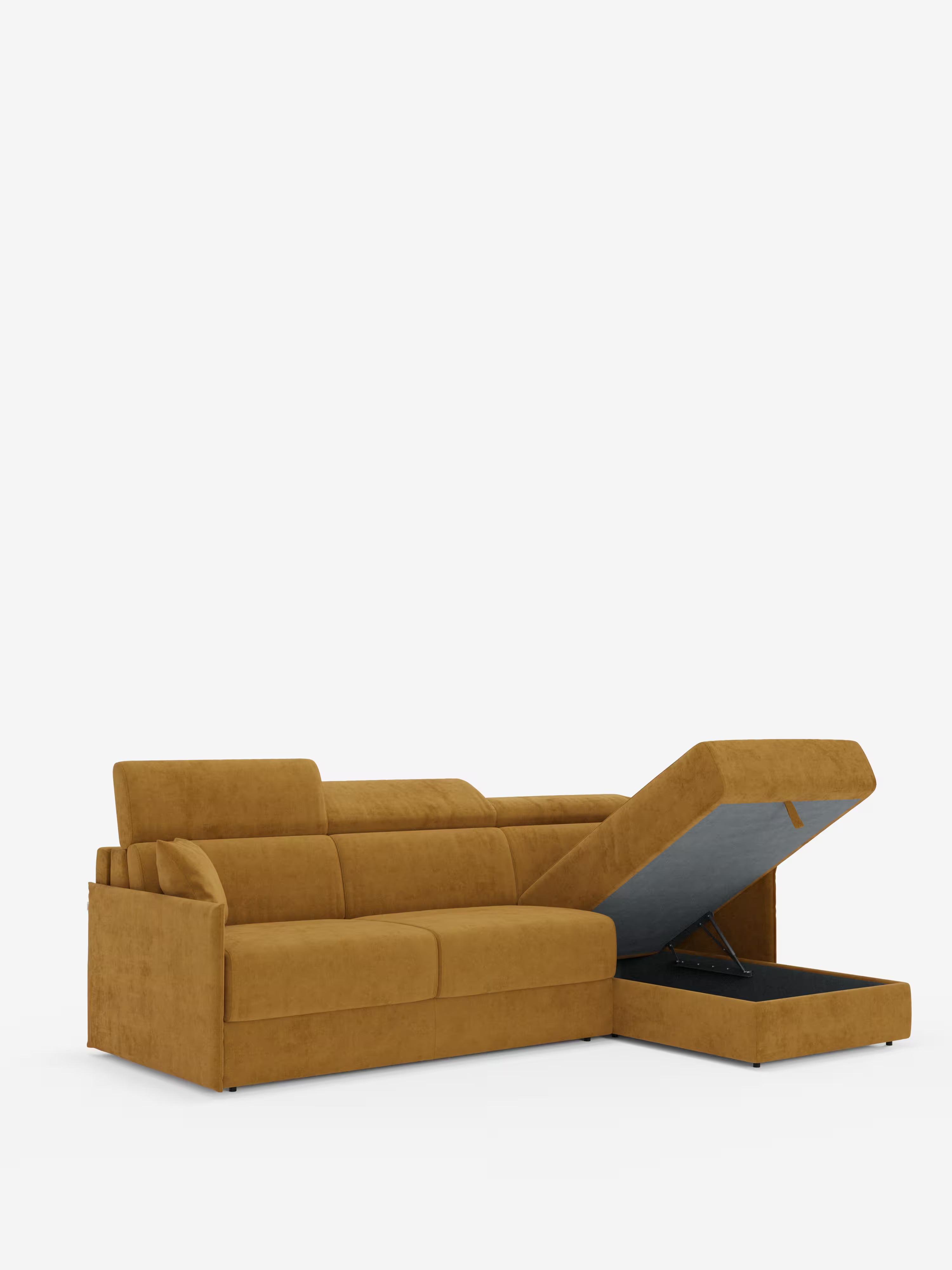 Miryam sofá cama esquinero compacto - reposacabezas reclinables y chaise longue con almacenaje en tejido antimanchas T31