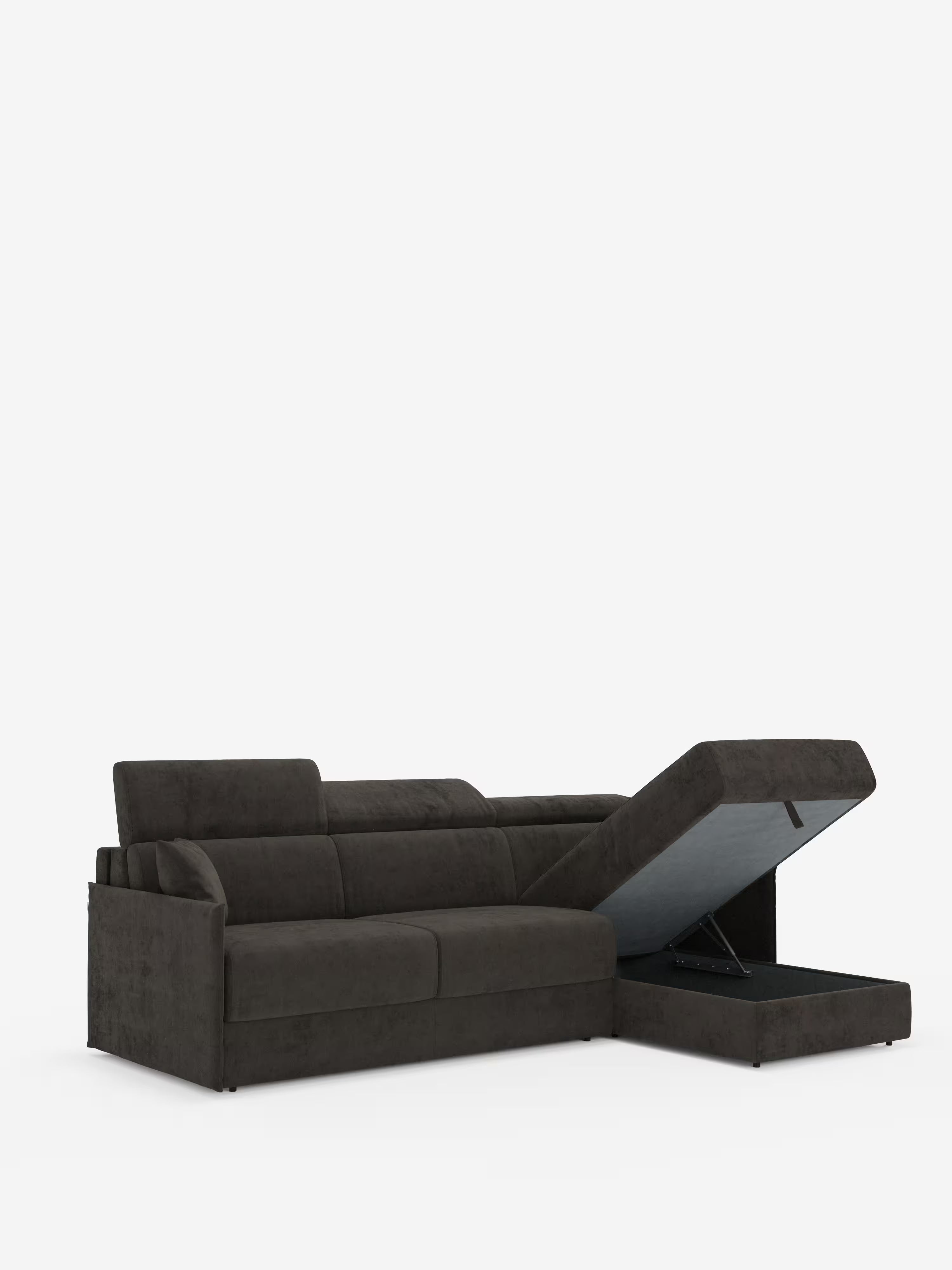 Miryam sofá cama esquinero compacto - reposacabezas reclinables y chaise longue con almacenaje en tejido antimanchas T31