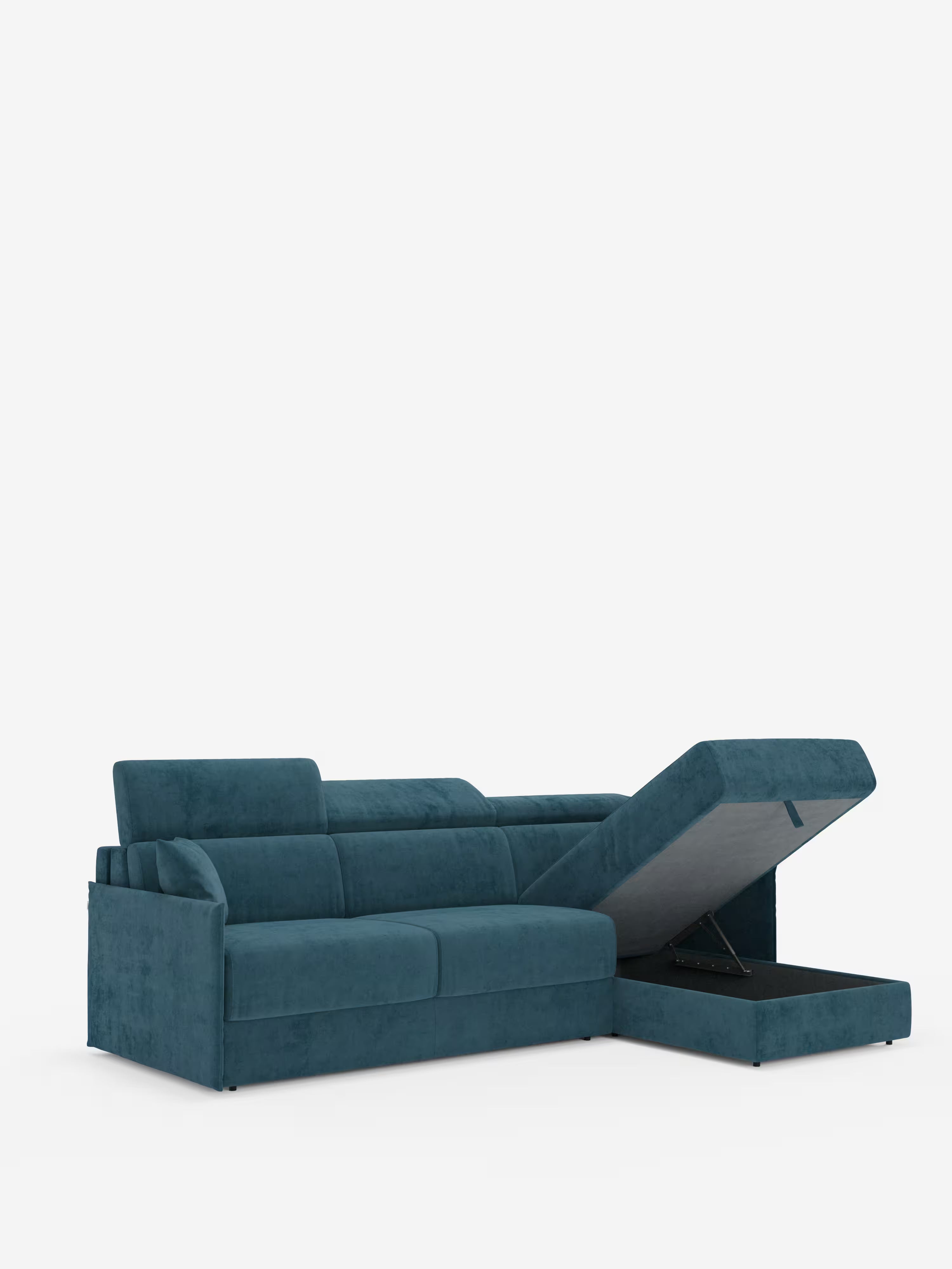 Miryam sofá cama esquinero compacto - reposacabezas reclinables y chaise longue con almacenaje en tejido antimanchas T31