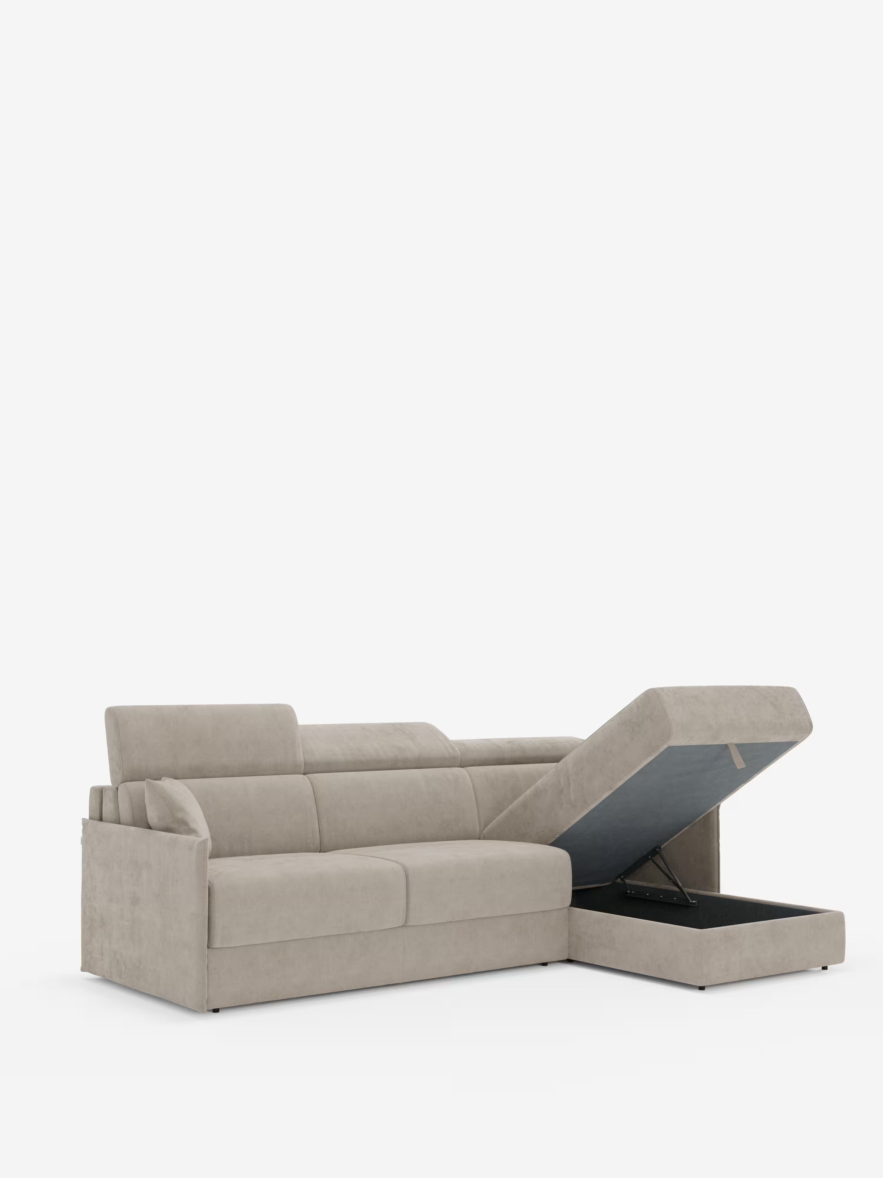 Miryam sofá cama esquinero compacto - reposacabezas reclinables y chaise longue con almacenaje en tejido antimanchas T31