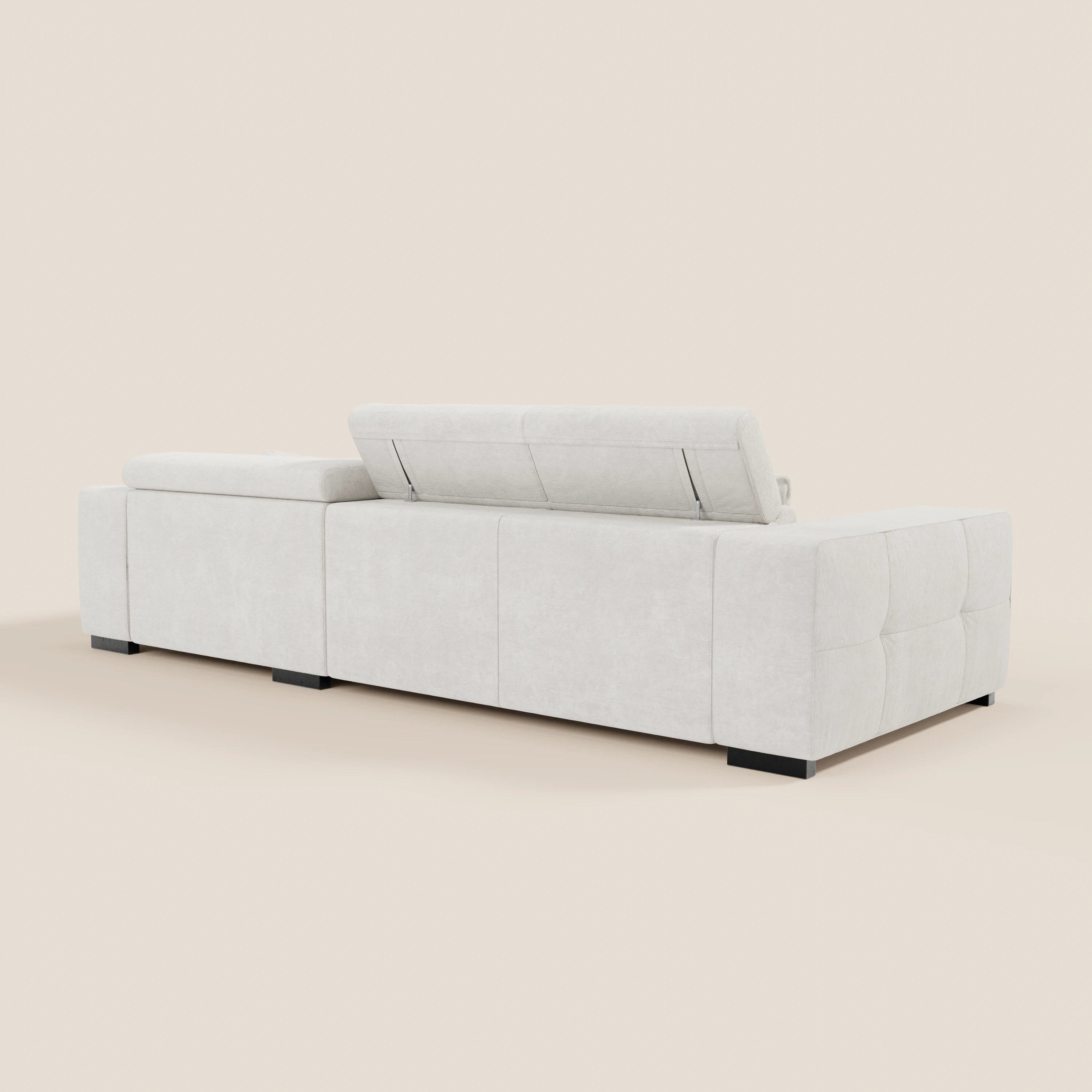 Monarch Divano angolare con penisola e Relax Elettrico per allungamento sedute - Poggiatesta Reclinabili in tessuto morbido smacchiabile T31 - divani.store