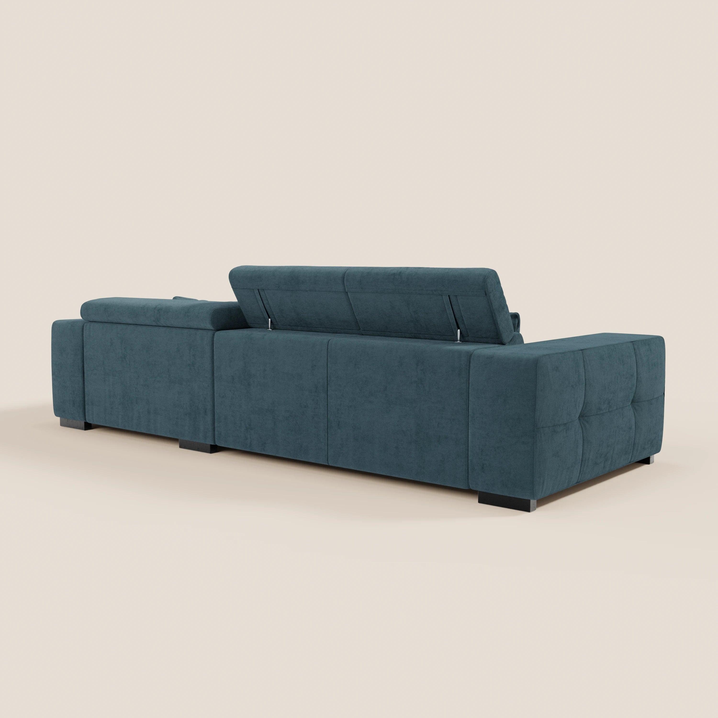 Monarch Divano angolare con penisola e Relax Elettrico per allungamento sedute - Poggiatesta Reclinabili in tessuto morbido smacchiabile T31 - divani.store