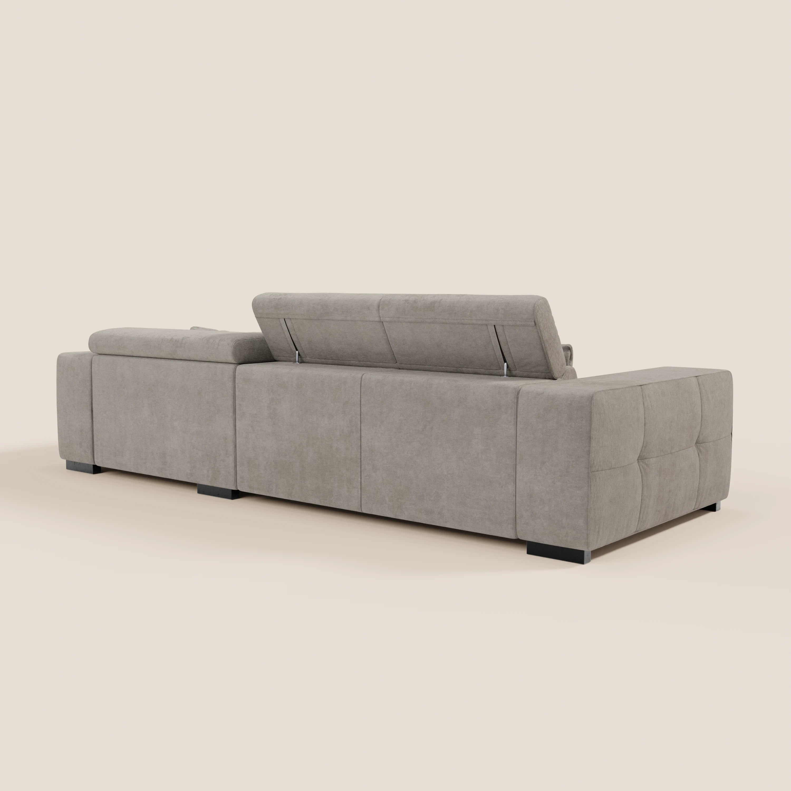 Monarch Divano angolare con penisola e Relax Elettrico per allungamento sedute - Poggiatesta Reclinabili in tessuto morbido smacchiabile T31 - divani.store