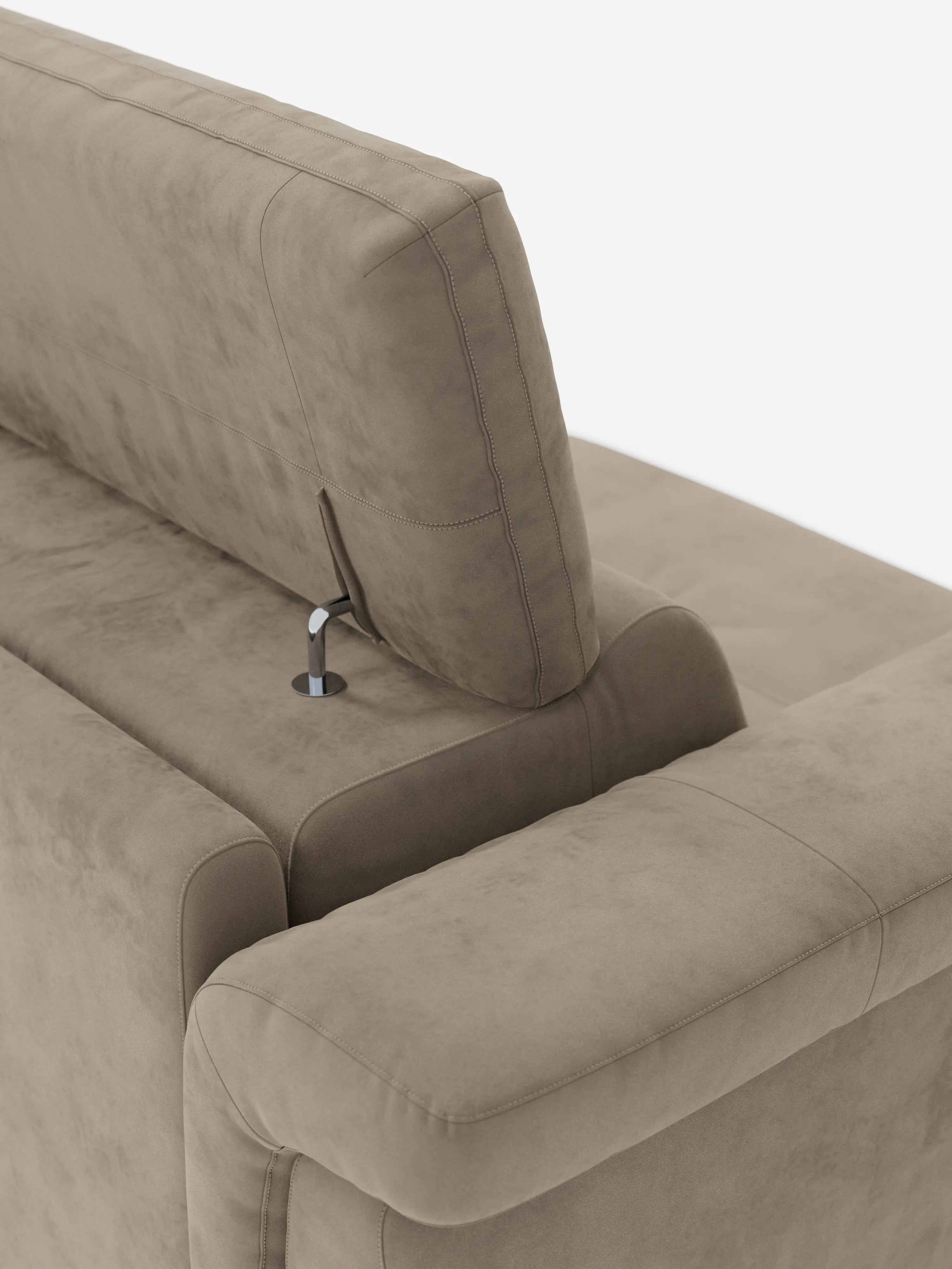 Capri divano letto di design con piedini alti - poggiatesta reclinabili in raffinato tessuto effetto velluto smacchiabile T30