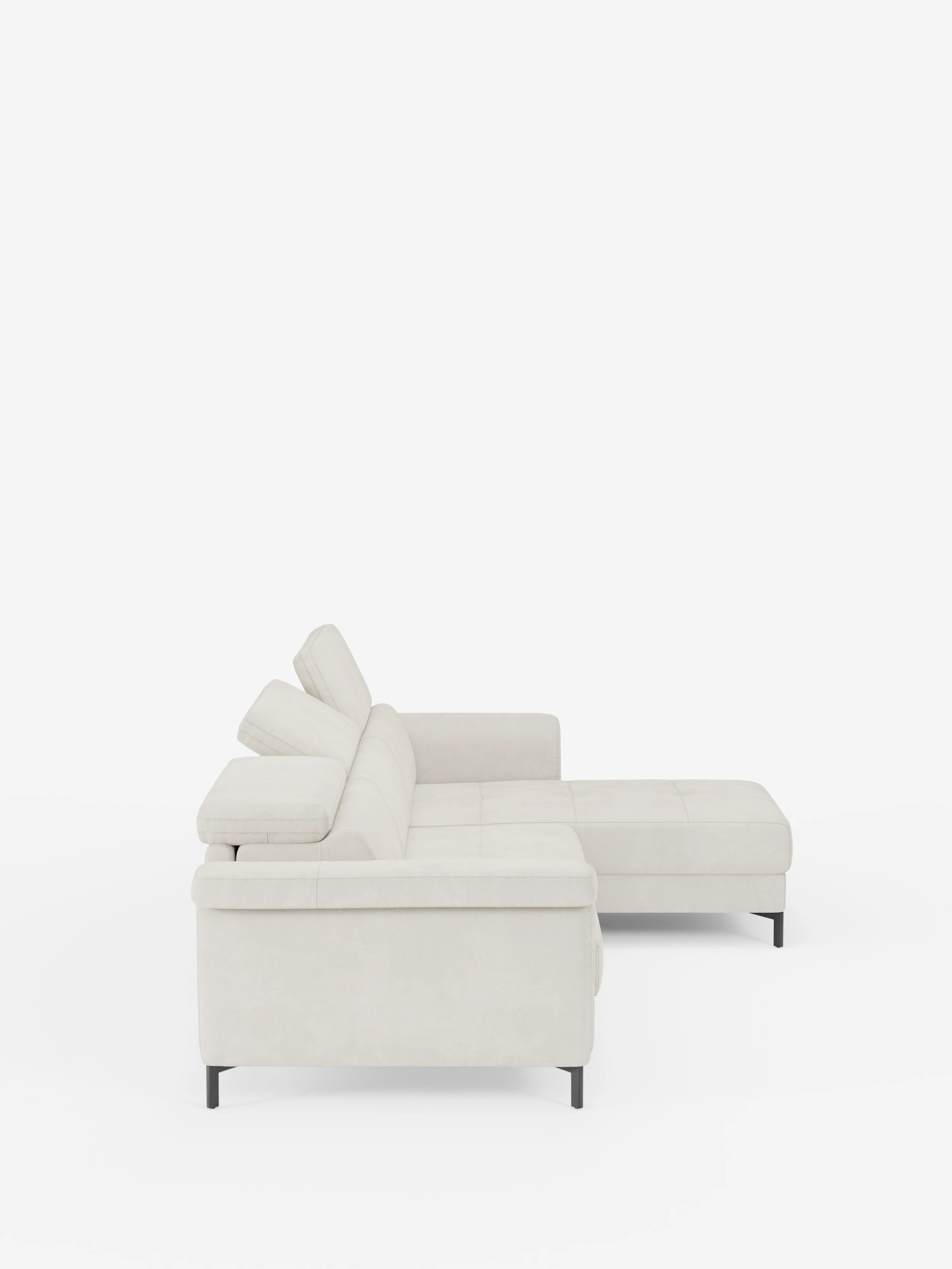 Capri Divano letto angolare con penisola contenitore e poggiatesta reclinabili - elegante tessuto smacchiabile T30