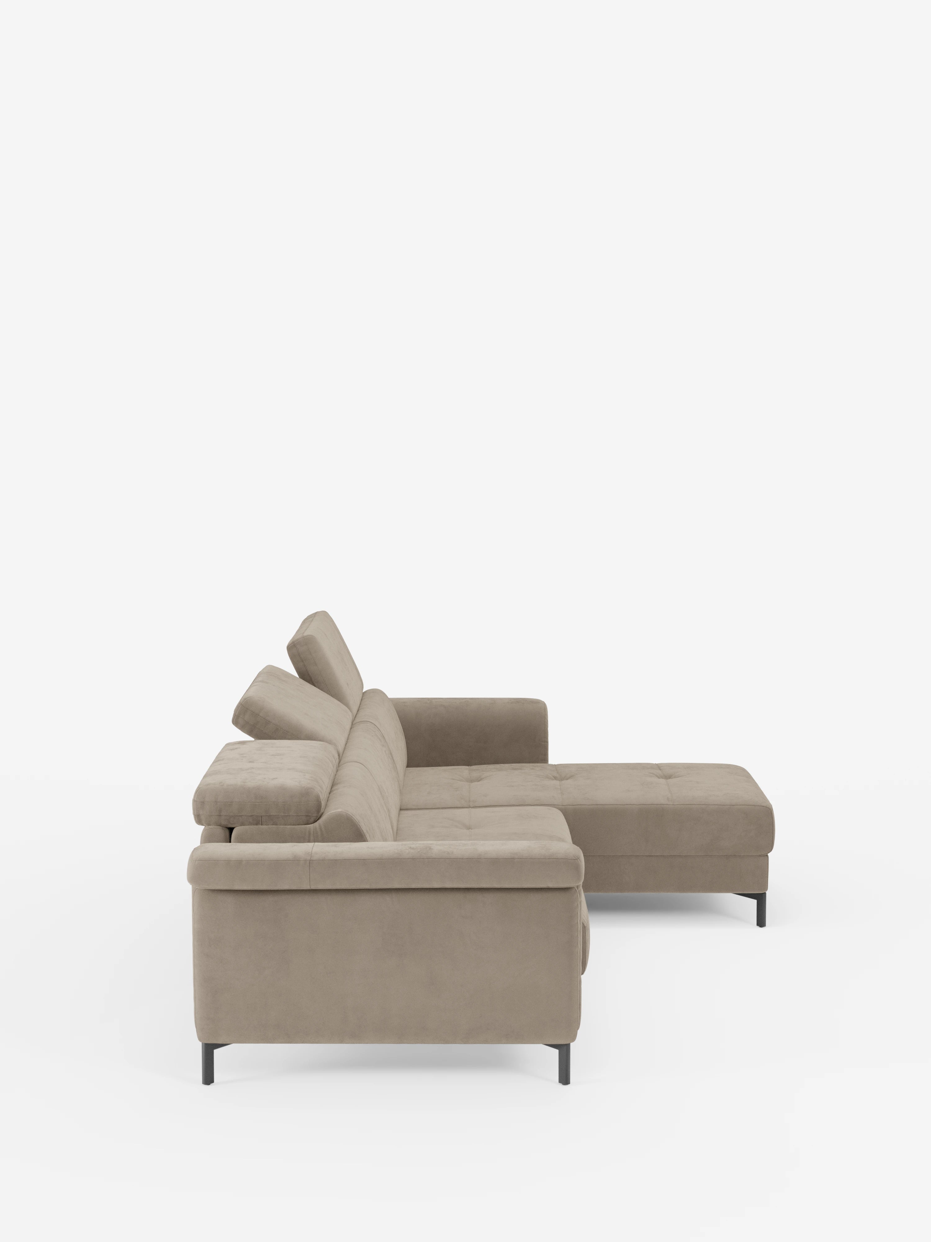 Capri Divano letto angolare con penisola contenitore e poggiatesta reclinabili - elegante tessuto smacchiabile T30