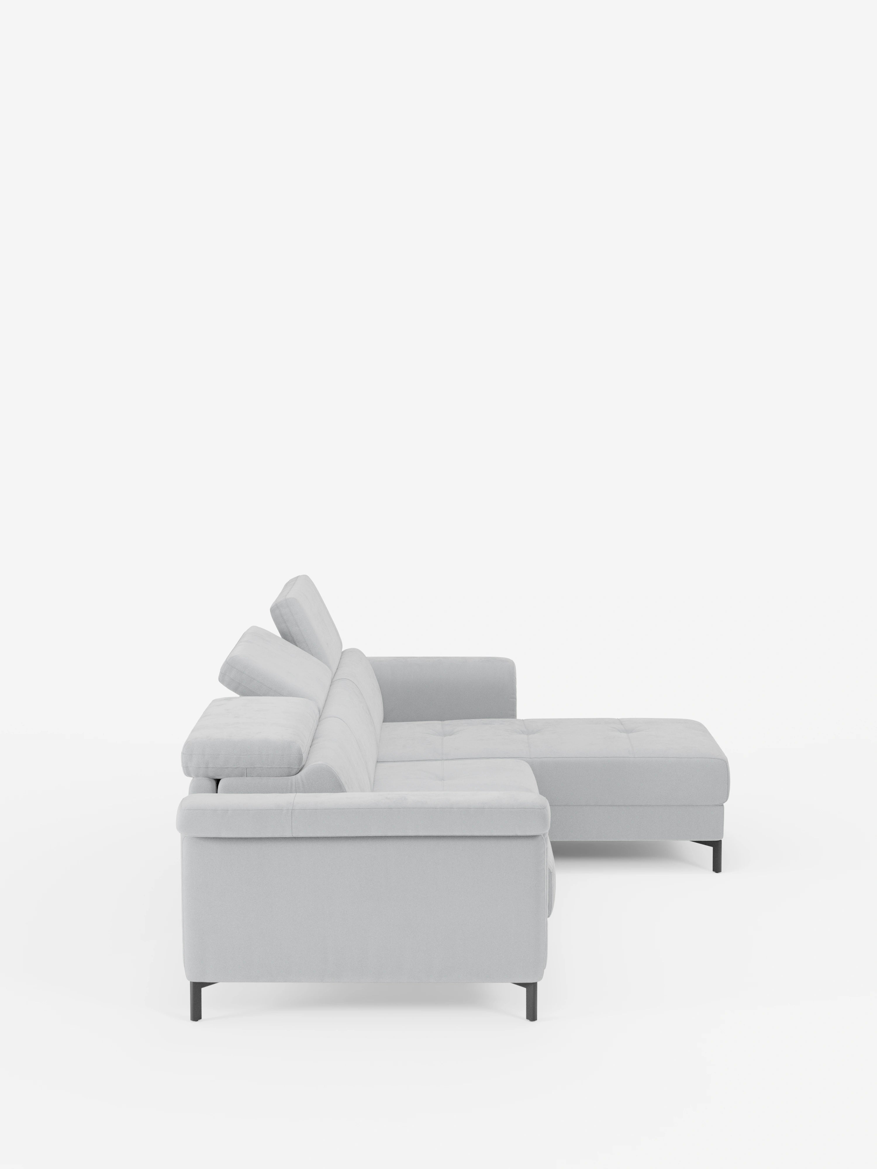 Capri Divano letto angolare con penisola contenitore e poggiatesta reclinabili - elegante tessuto smacchiabile T30