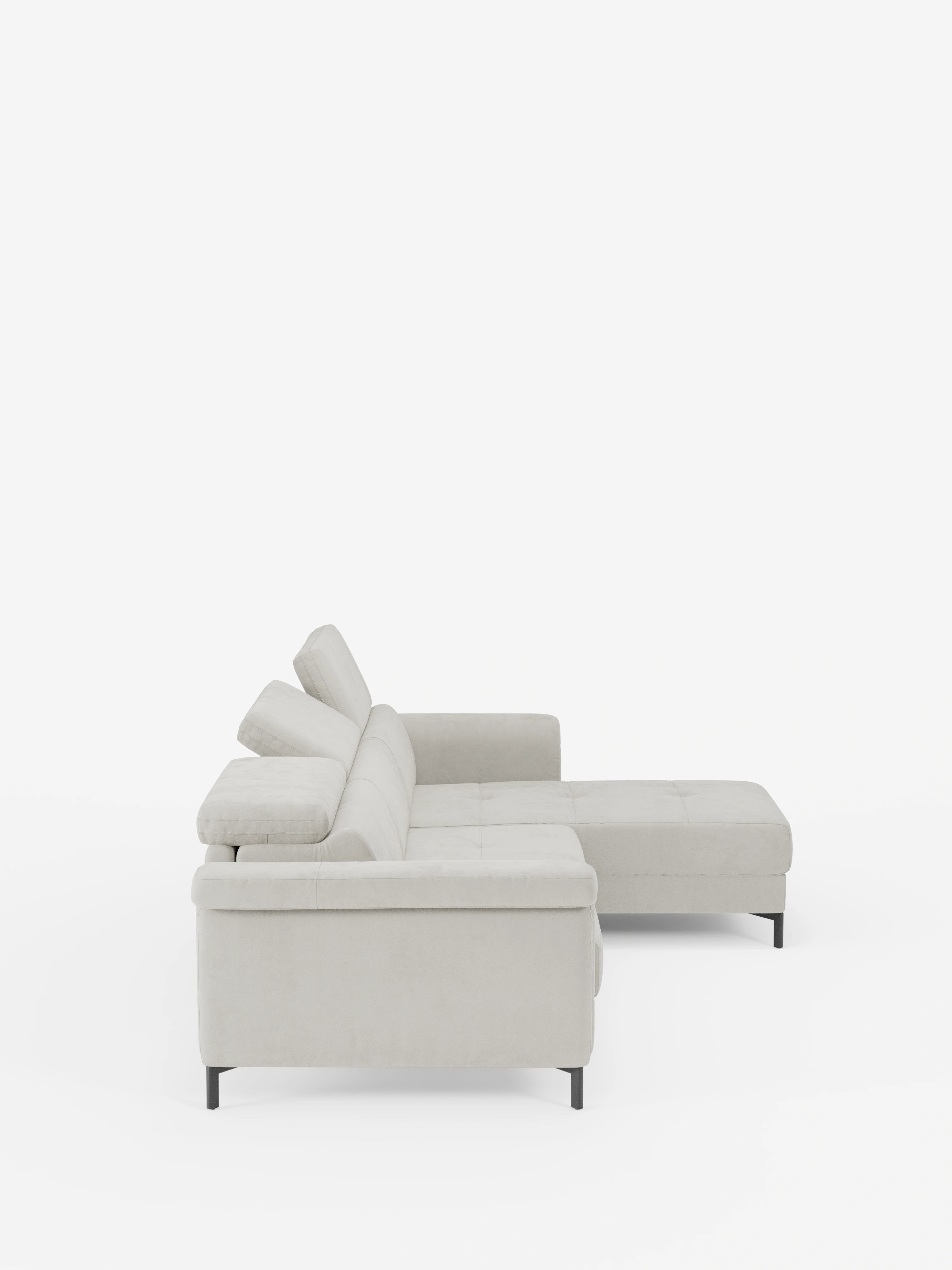 Capri Divano letto angolare con penisola contenitore e poggiatesta reclinabili - elegante tessuto smacchiabile T30