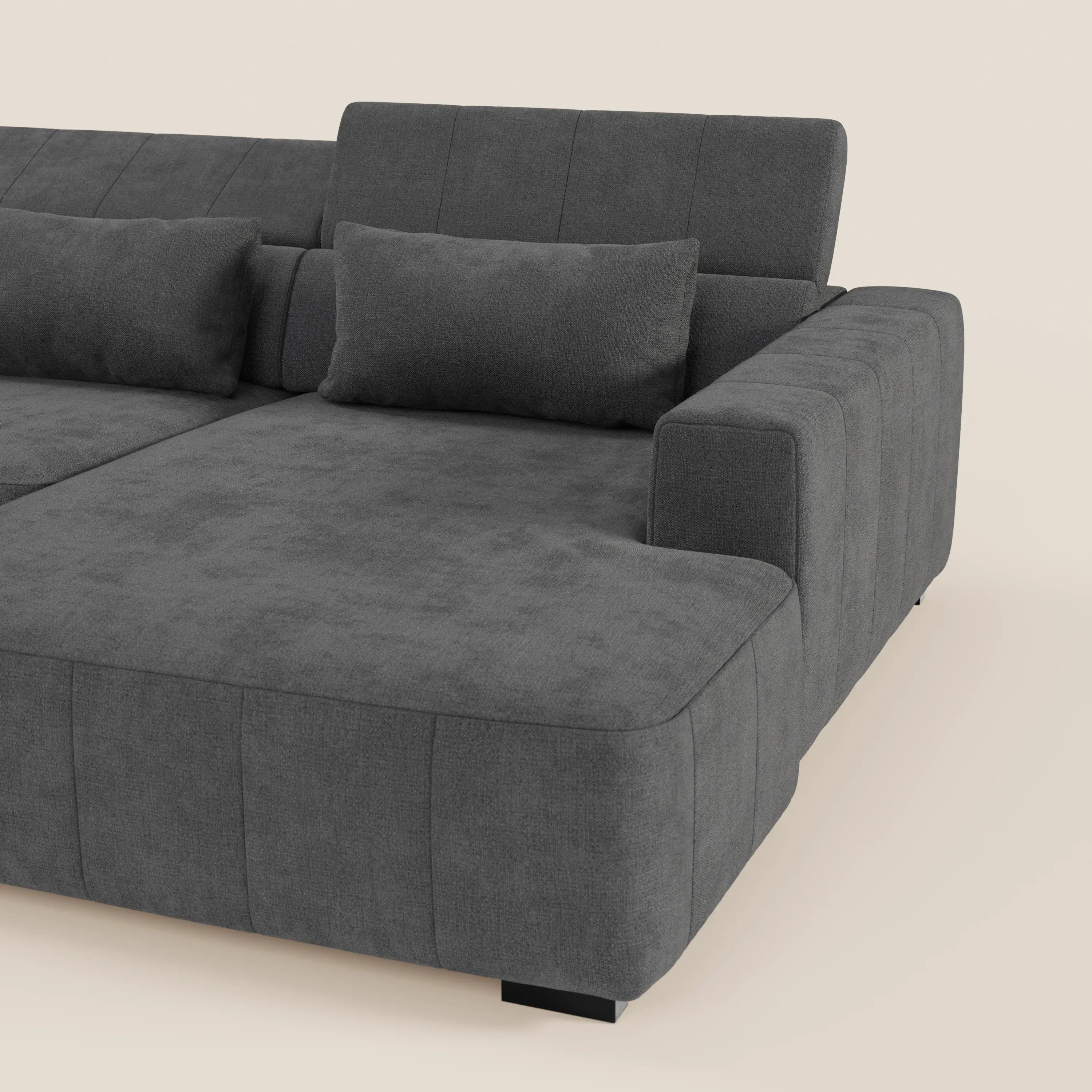 Doric Divano angolare con penisola e sedute allungabili con relax elettrico - poggiatesta reclinabili in tessuto smacchiabile T23 - divani.store