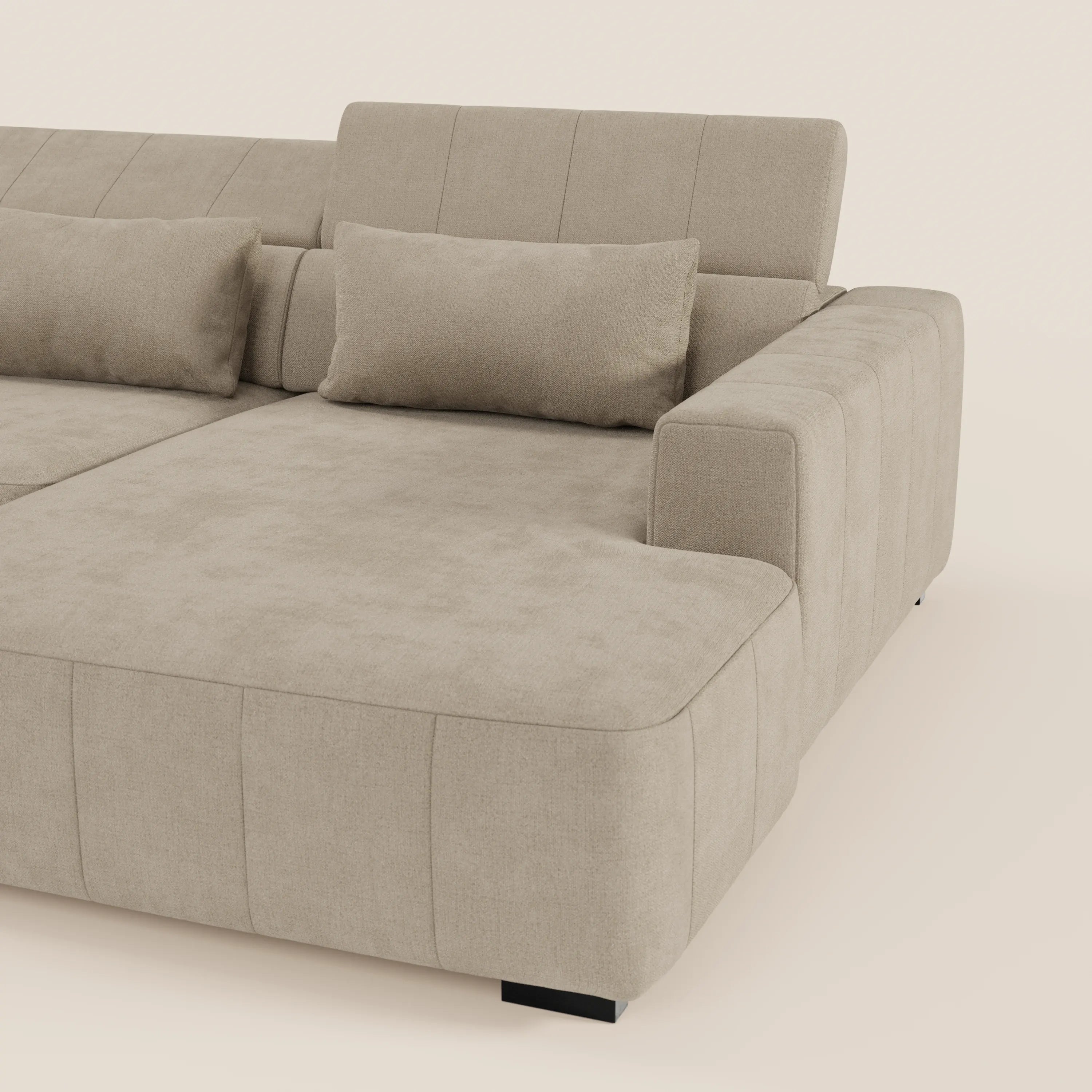 Doric Divano angolare con penisola e sedute allungabili con relax elettrico - poggiatesta reclinabili in tessuto smacchiabile T23 - divani.store