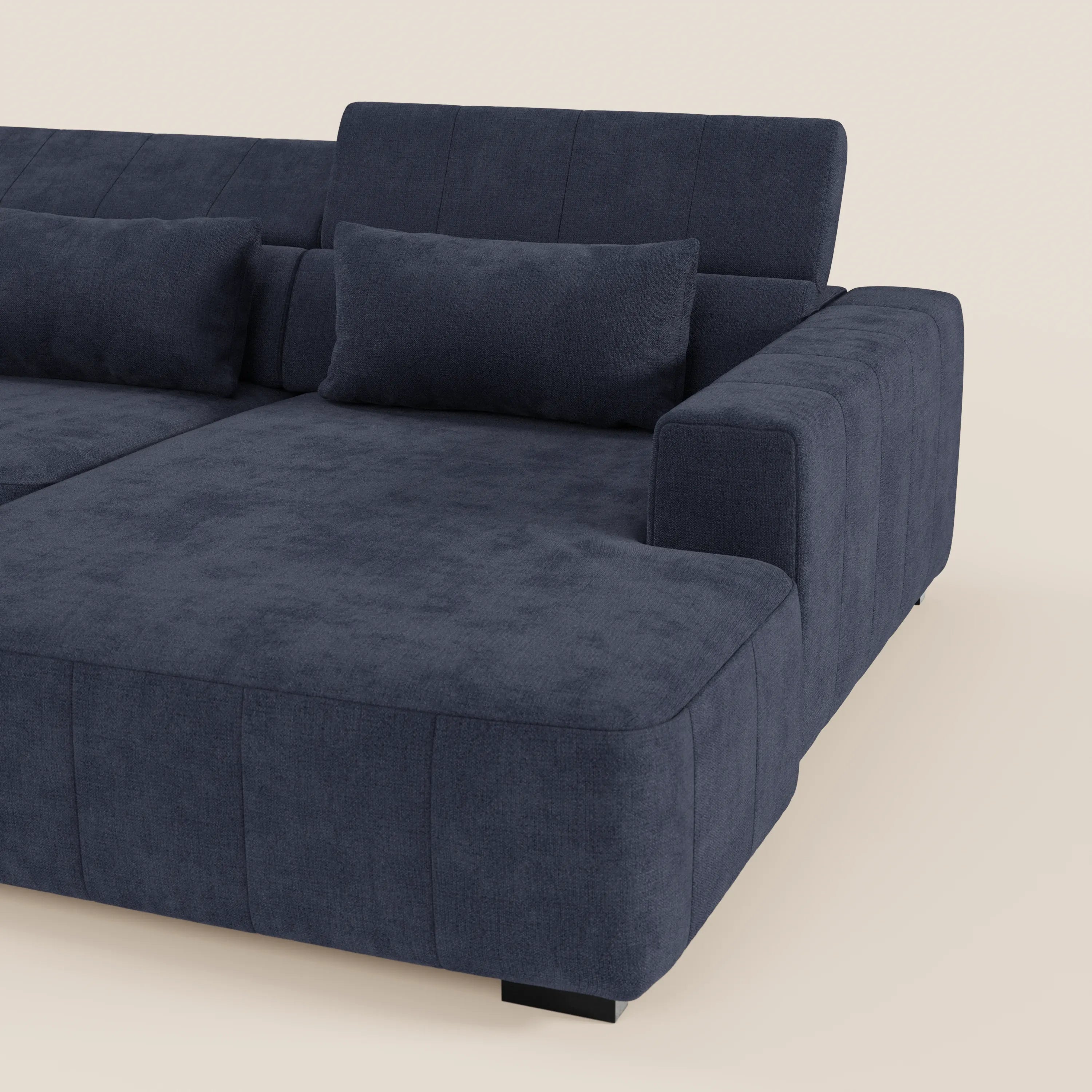 Doric Divano angolare con penisola e sedute allungabili con relax elettrico - poggiatesta reclinabili in tessuto smacchiabile T23 - divani.store