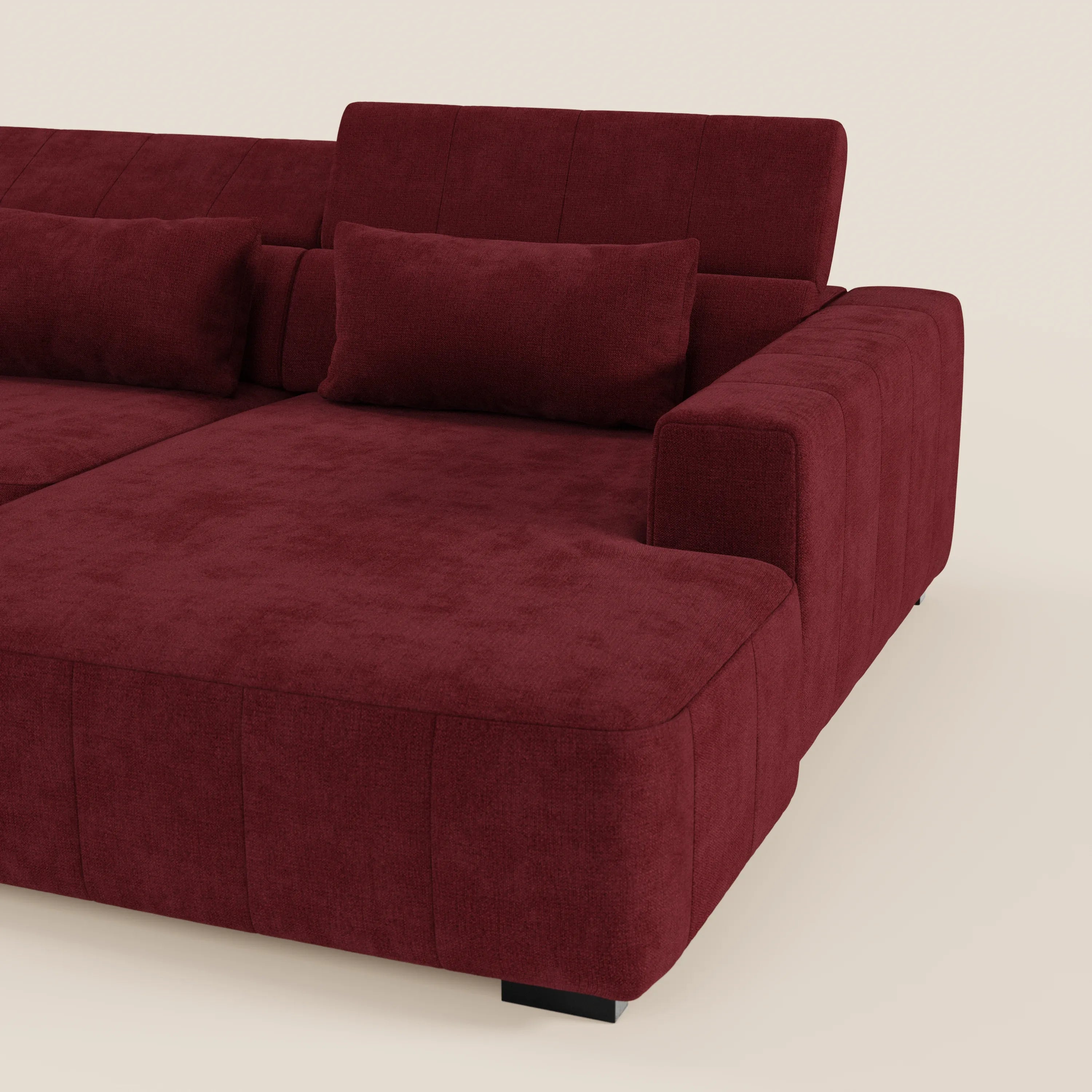 Doric Divano angolare con penisola e sedute allungabili con relax elettrico - poggiatesta reclinabili in tessuto smacchiabile T23 - divani.store