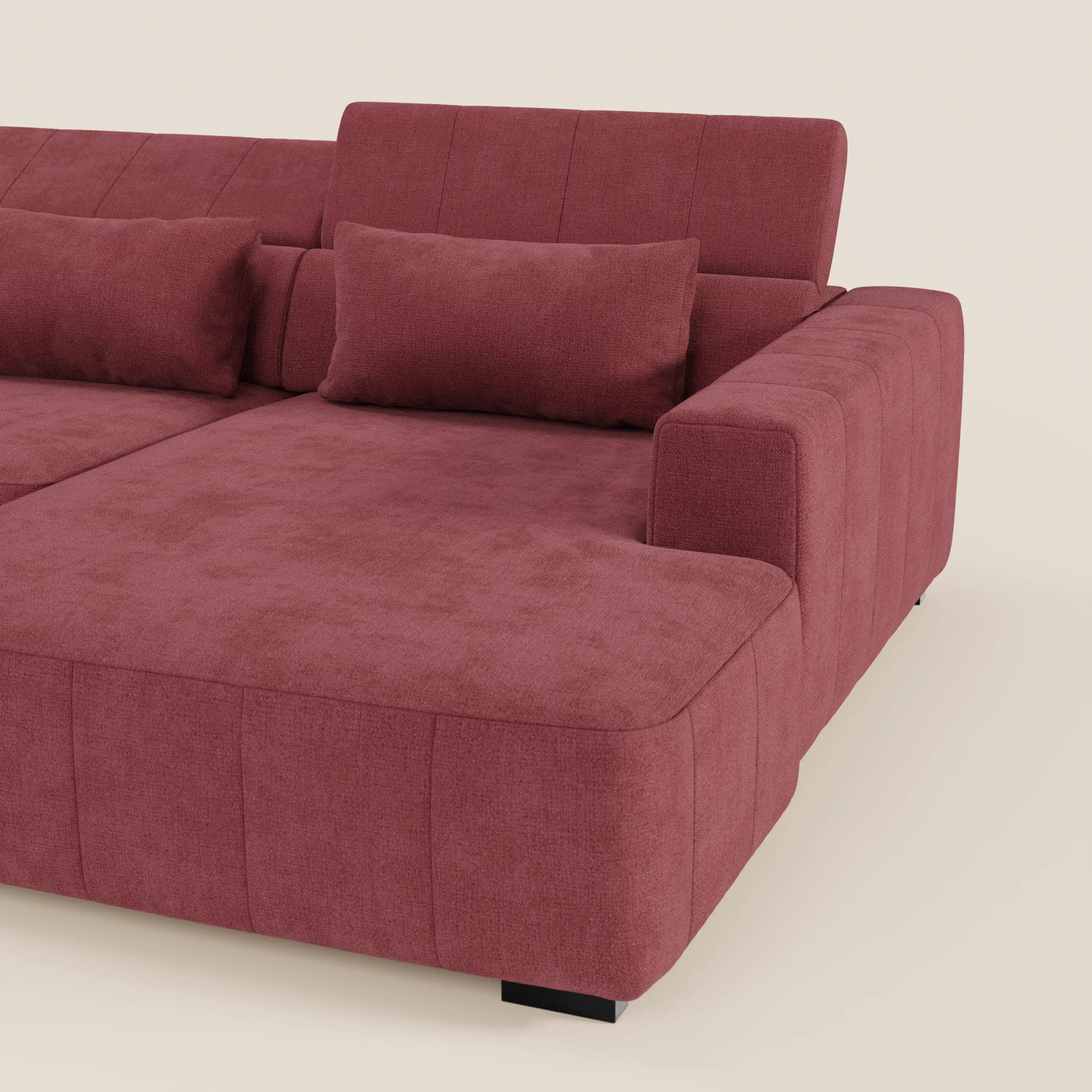 Doric Divano angolare con penisola e sedute allungabili con relax elettrico - poggiatesta reclinabili in tessuto smacchiabile T23 - divani.store