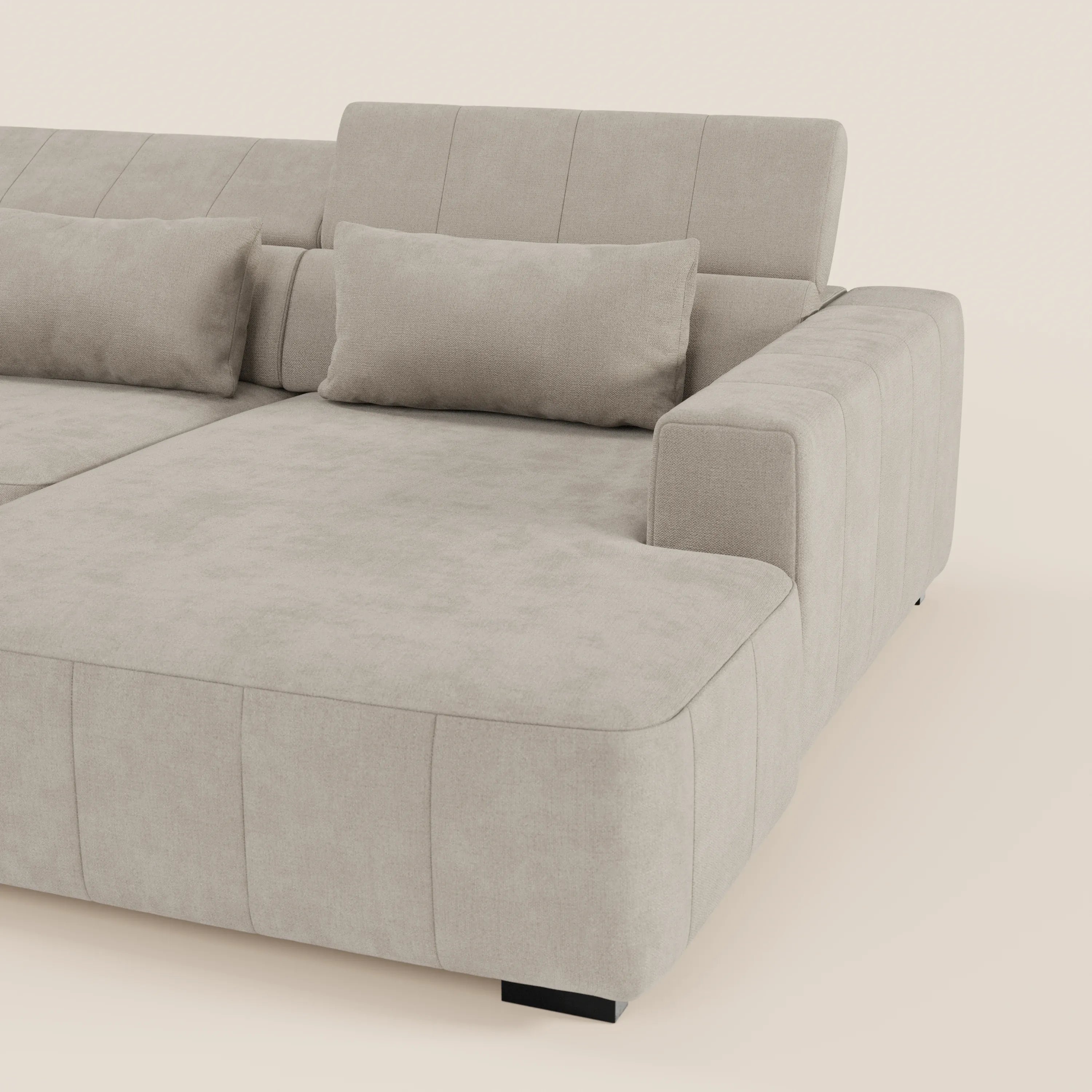 Doric Divano angolare con penisola e sedute allungabili con relax elettrico - poggiatesta reclinabili in tessuto smacchiabile T23 - divani.store