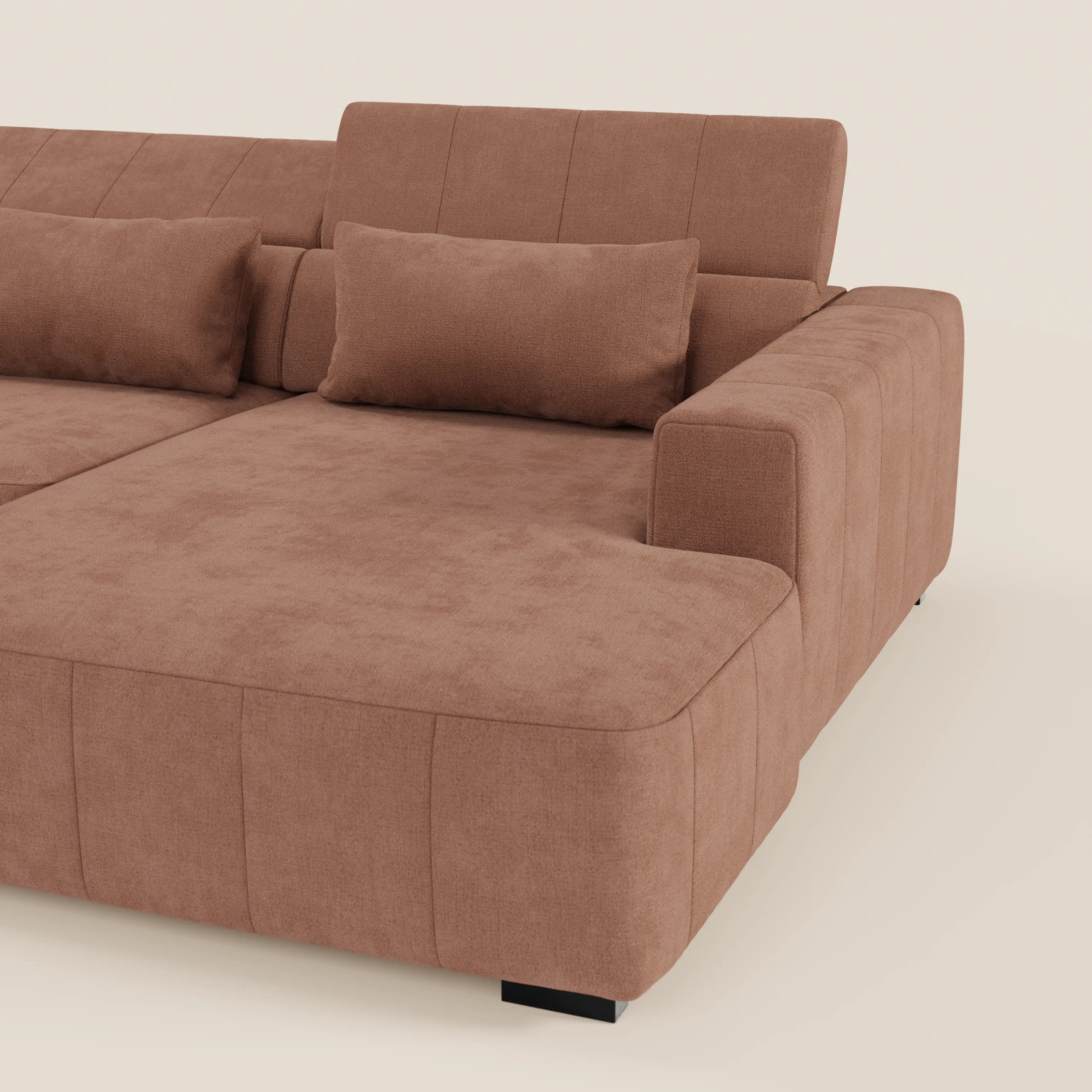 Doric Canapé d’angle avec méridienne et assises extensibles avec relaxation électrique - appuie-têtes inclinables en tissu anti-taches T23