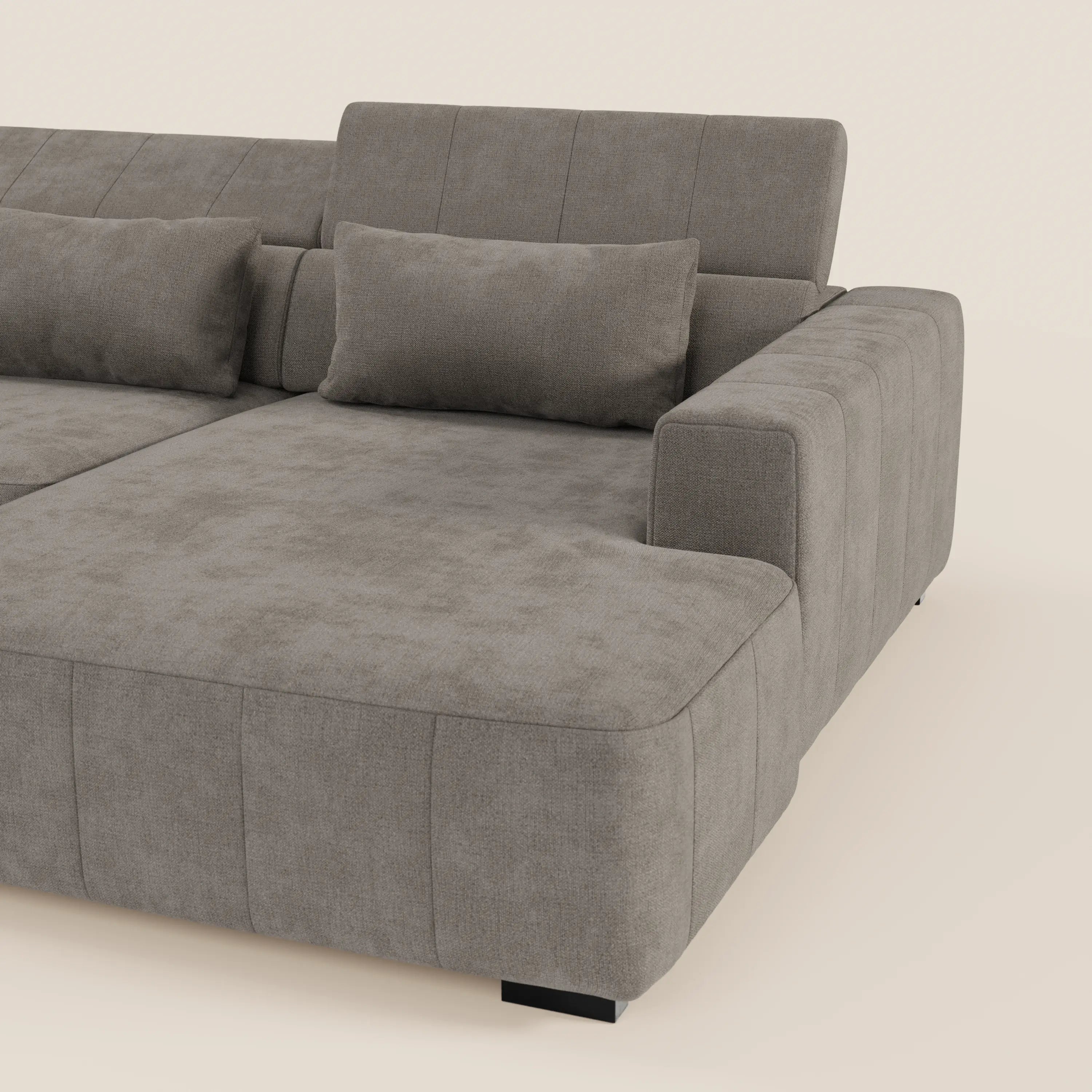 Doric Canapé d’angle avec méridienne et assises extensibles avec relaxation électrique - appuie-têtes inclinables en tissu anti-taches T23