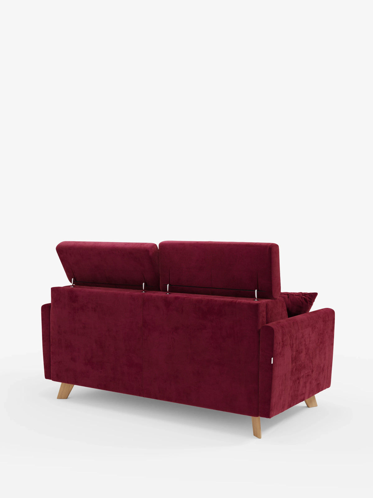 Il divano letto Francy con poggiatesta regolabili di Divani.Store è presentato in un ricco velluto rosso, caratterizzato da due poggiatesta regolabili sollevati nella parte posteriore, gambe in legno inclinate e una texture morbida che risalta sullo sfondo bianco a tinta unita. Questo divano a 2 o 3 posti è sfoderabile al 100% e rivestito in elegante tessuto T30 resistente alle macchie. Con i suoi cuscini e schienali dalle linee pulite e contemporanee, è l’ideale per chi apprezza uno stile moderno nel