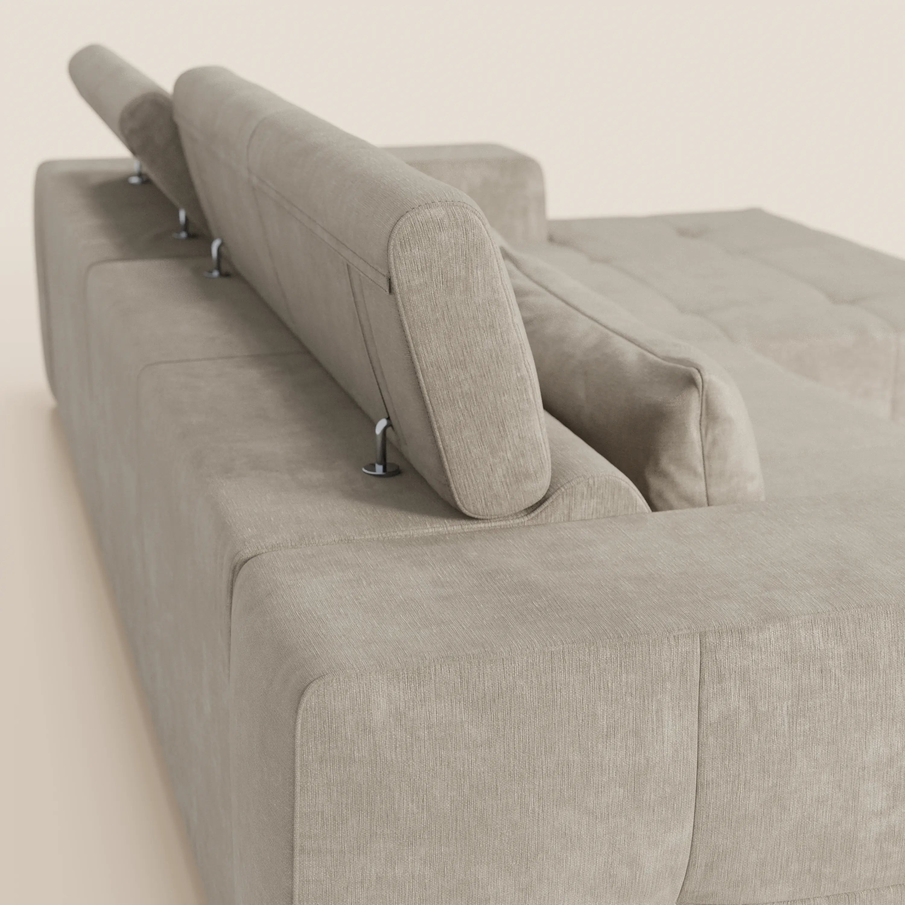 Monarch Divano angolare con penisola e Relax Elettrico per allungamento sedute - Poggiatesta Reclinabili in tessuto morbido smacchiabile T31 - divani.store