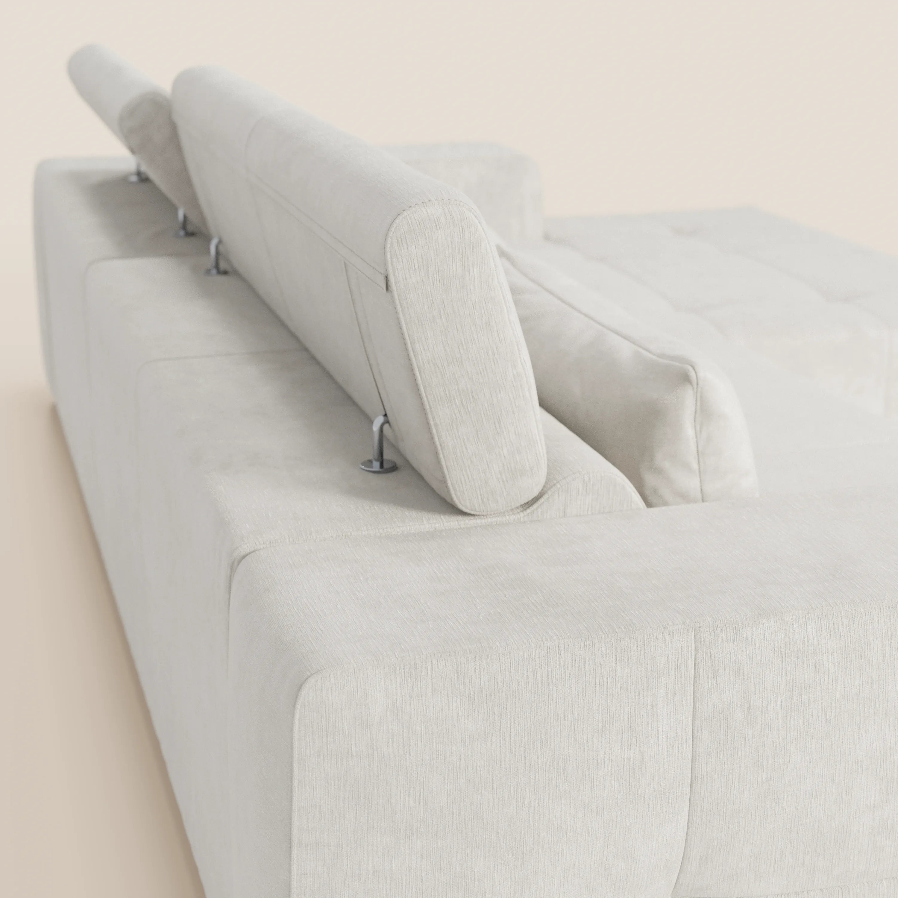 Monarch Divano angolare con penisola e Relax Elettrico per allungamento sedute - Poggiatesta Reclinabili in tessuto morbido smacchiabile T31 - divani.store