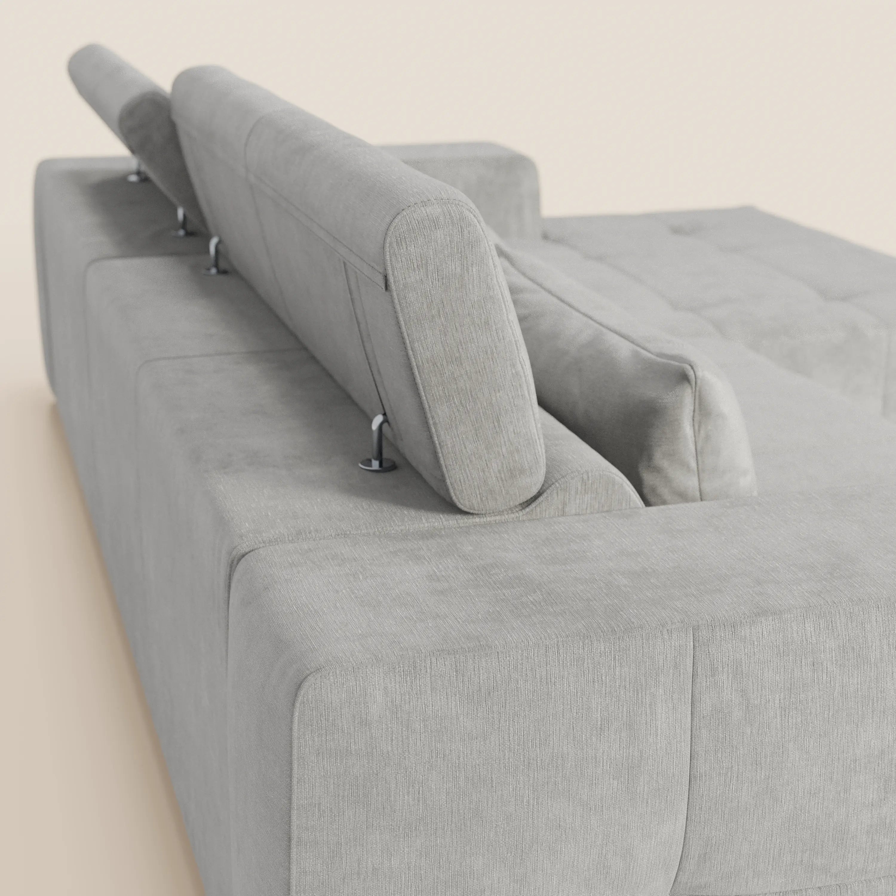 Monarch Divano angolare con penisola e Relax Elettrico per allungamento sedute - Poggiatesta Reclinabili in tessuto morbido smacchiabile T31 - divani.store