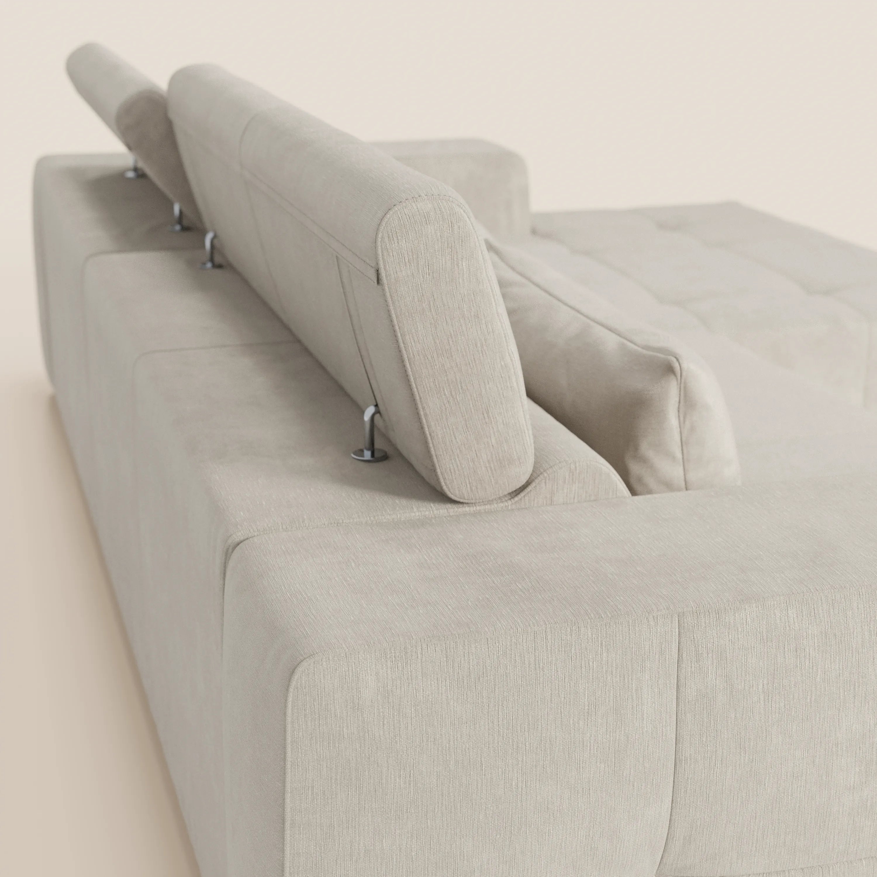 Monarch Divano angolare con penisola e Relax Elettrico per allungamento sedute - Poggiatesta Reclinabili in tessuto morbido smacchiabile T31 - divani.store