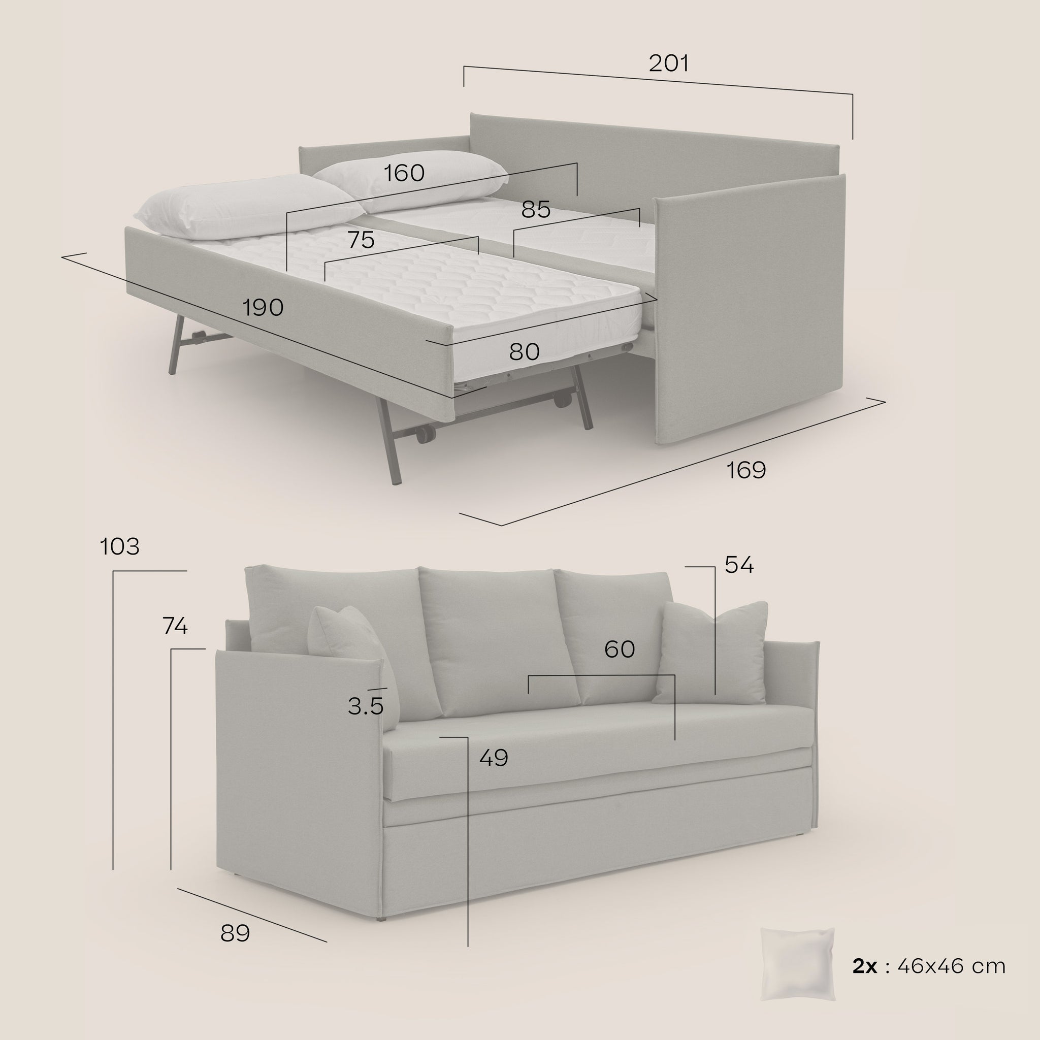 Brera Divano duplex con doppio letto in tessuto simil cotone impermeabile T13