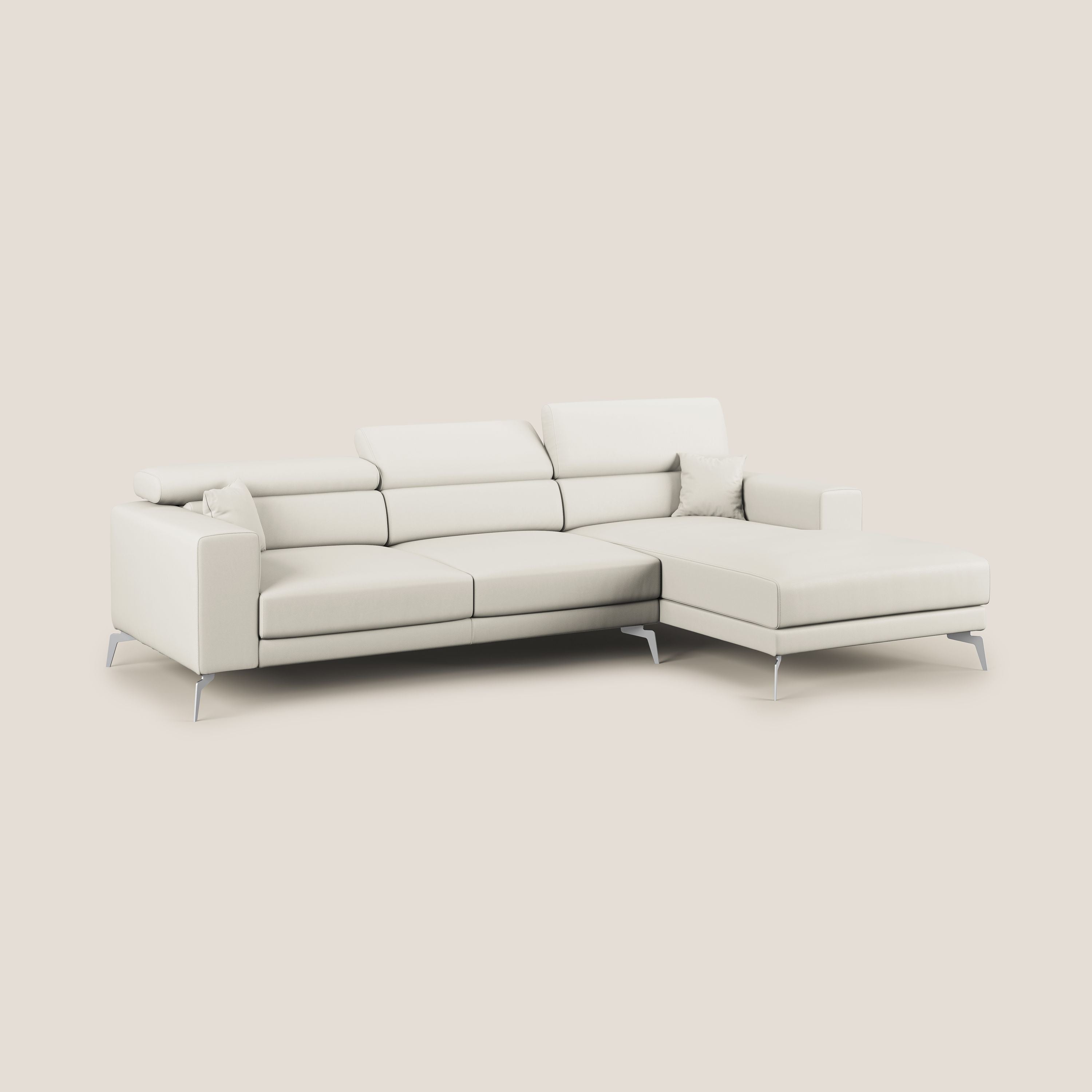 Blade Divano moderno angolare con poggiatesta reclinabili in Ecopelle T04 bianco - divani.store