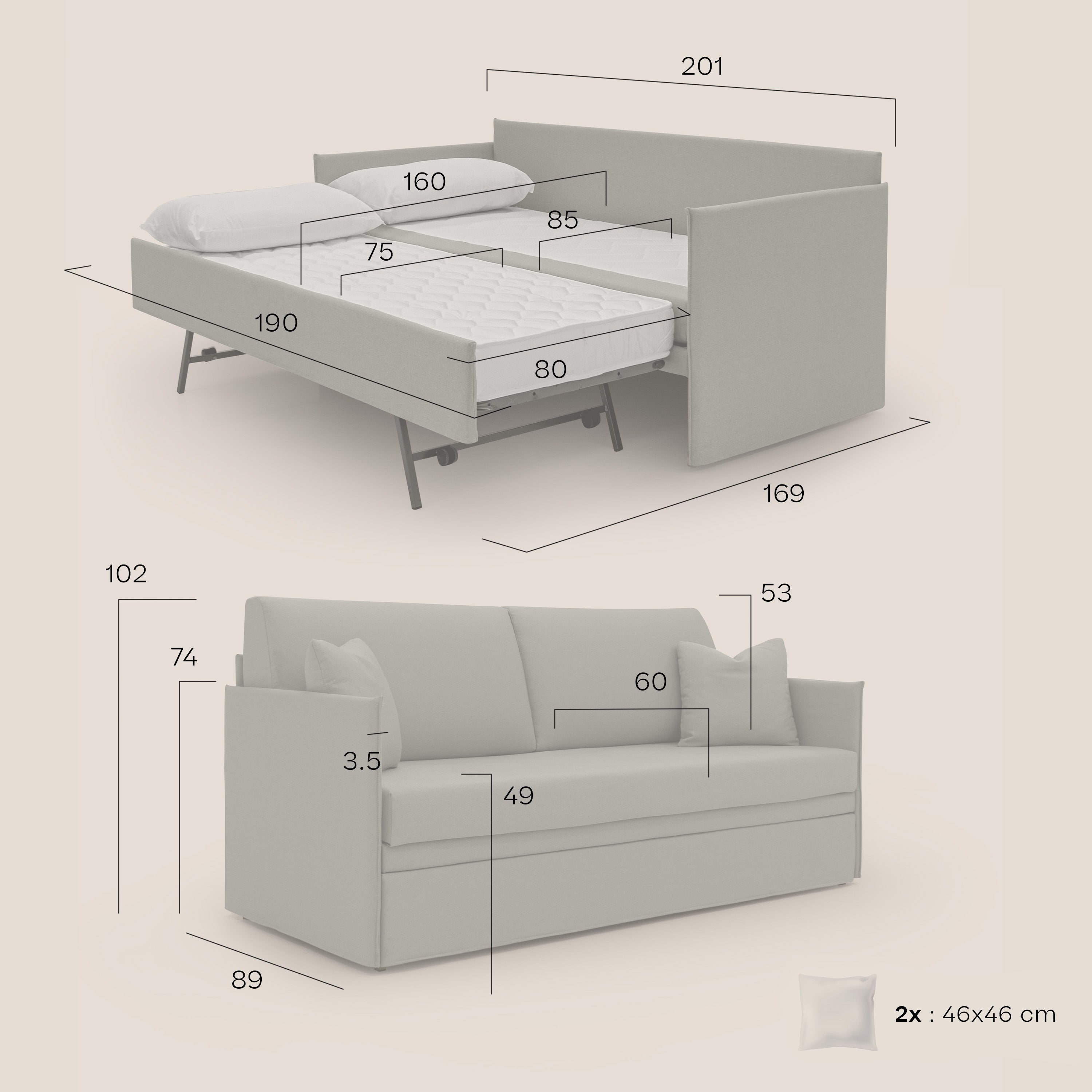 Tortona Divano duplex con doppio letto in tessuto simil cotone impermeabile T13 azzurro - divani.store
